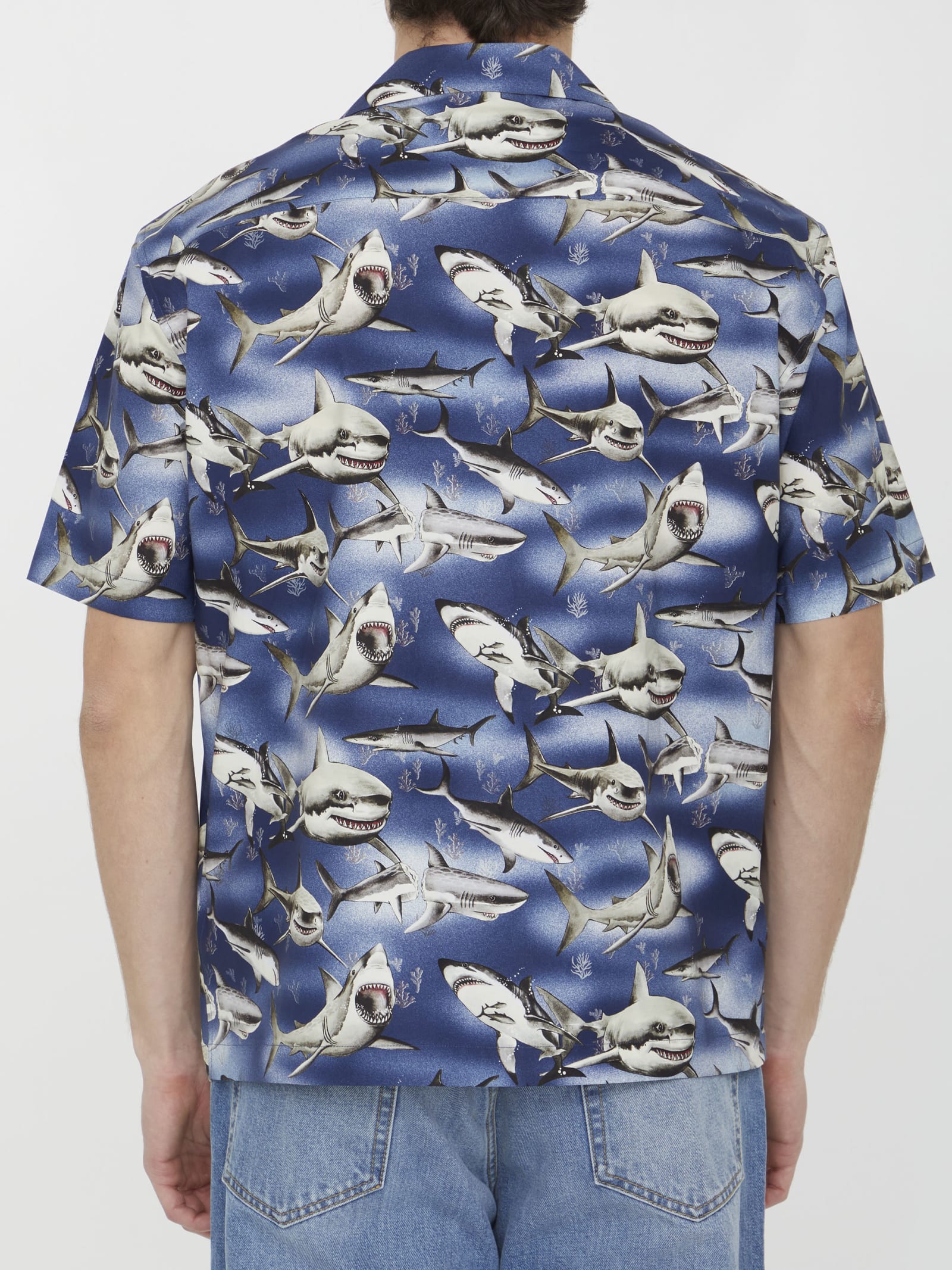 Shop Palm Angels Shark Print Shirt In Blue