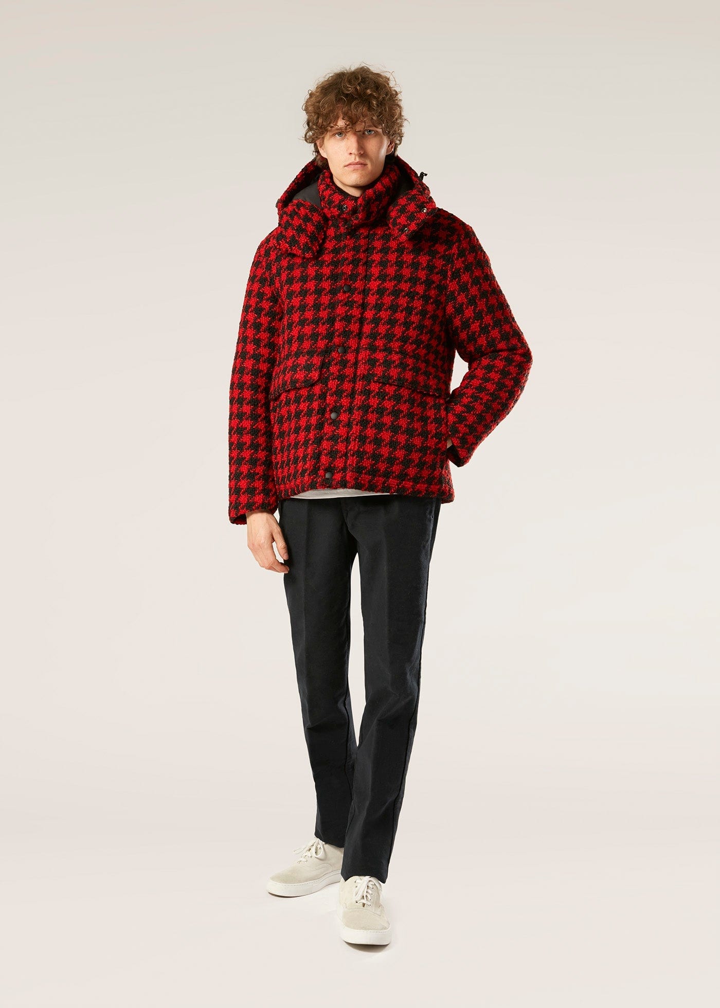 Doppiaa Aangoon Pied De Poule Down Jacket In Red