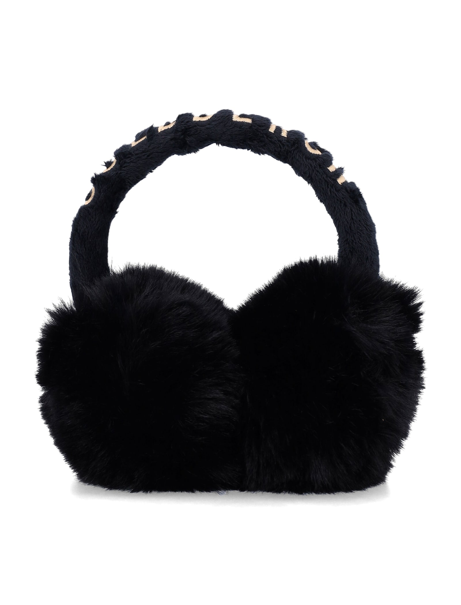 Goldbergh Lettering Faux Fur Earmuffs In Black