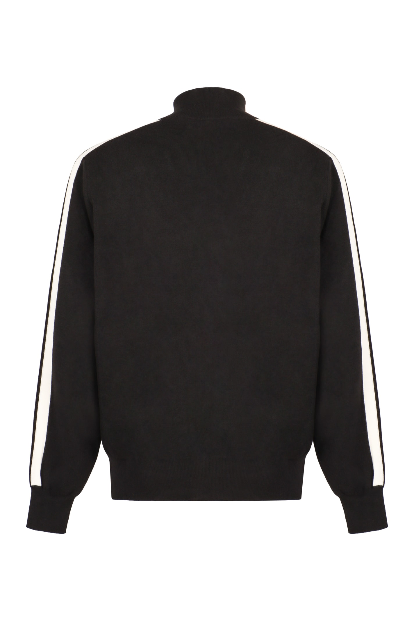 Shop Palm Angels High Collar Zipped Cardigan In Black Off White