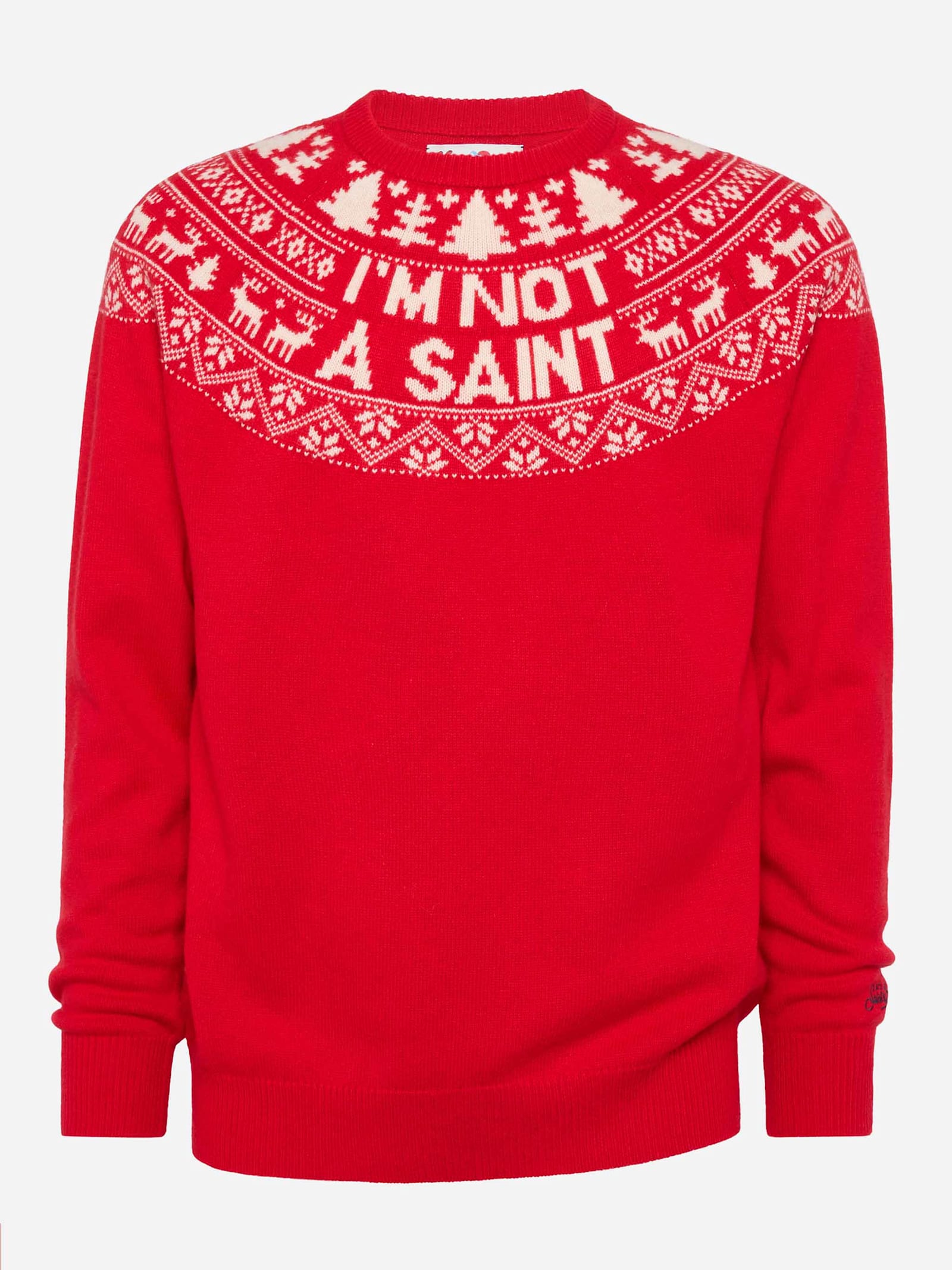 Mc2 Saint Barth Red Sweater Heron With Fair Isle Jacquard And Im Not A Saint Jacquard In Red