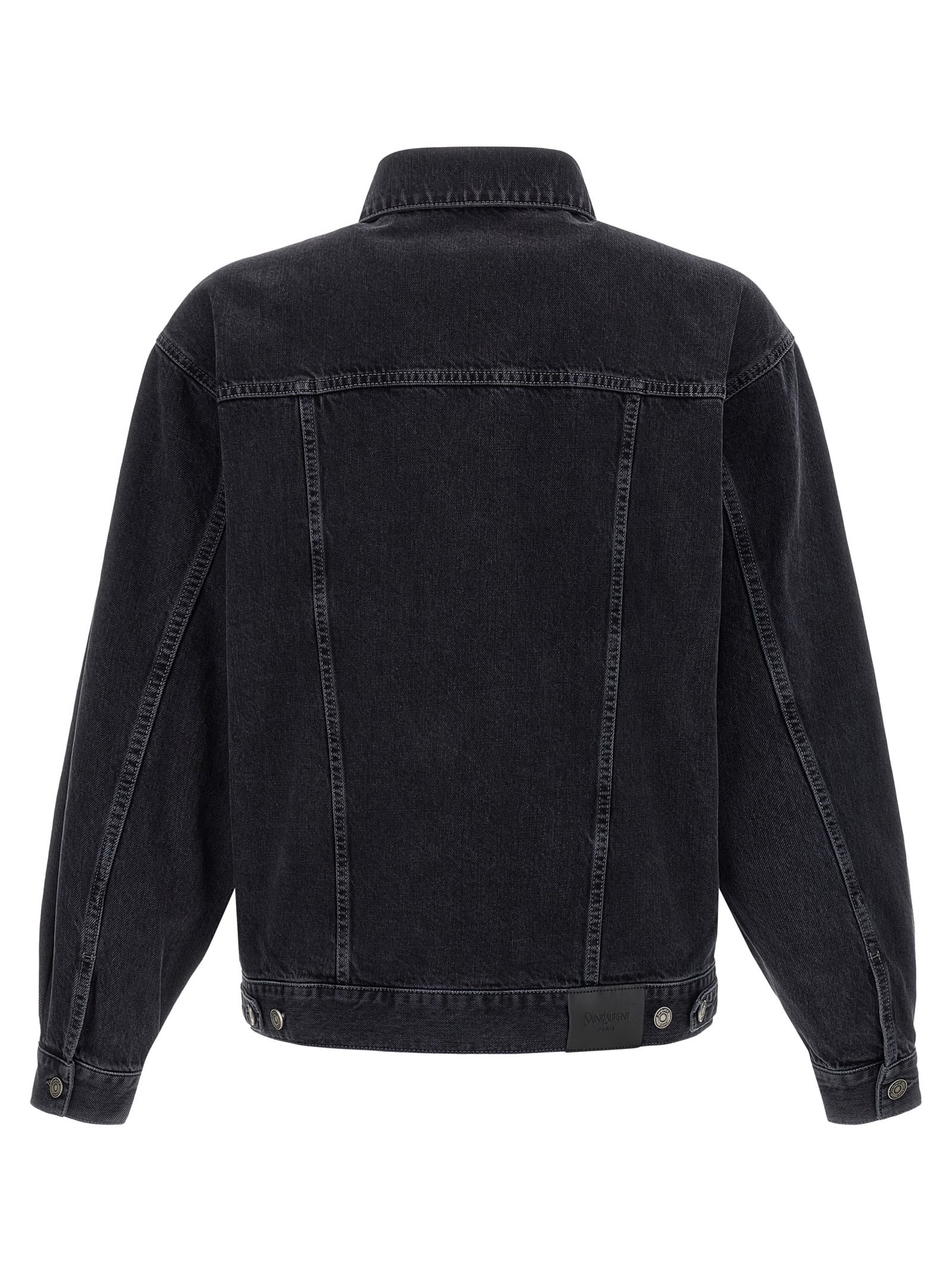 Saint Laurent Trucker Puffer Jackets Black In Black