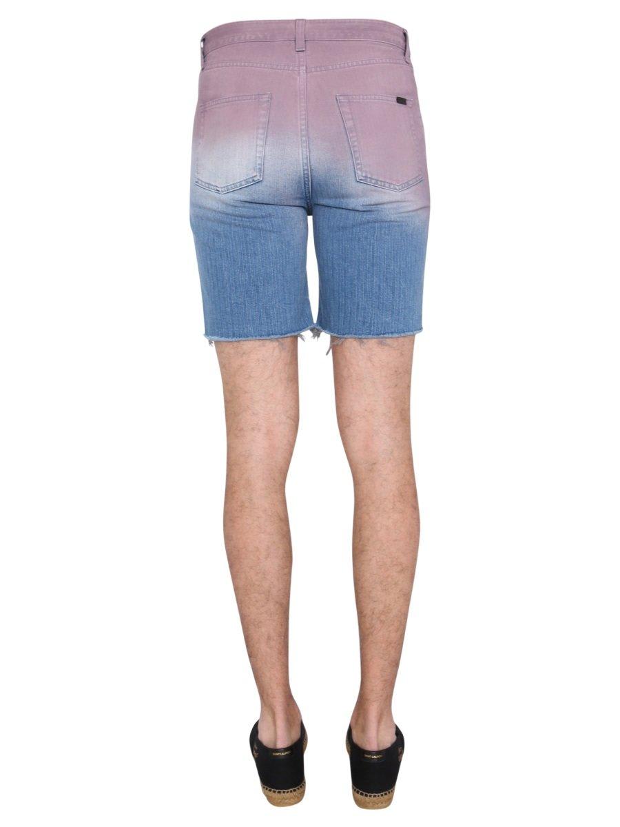 Shop Saint Laurent Gradient Raw Edge Denim Shorts In Multicolour