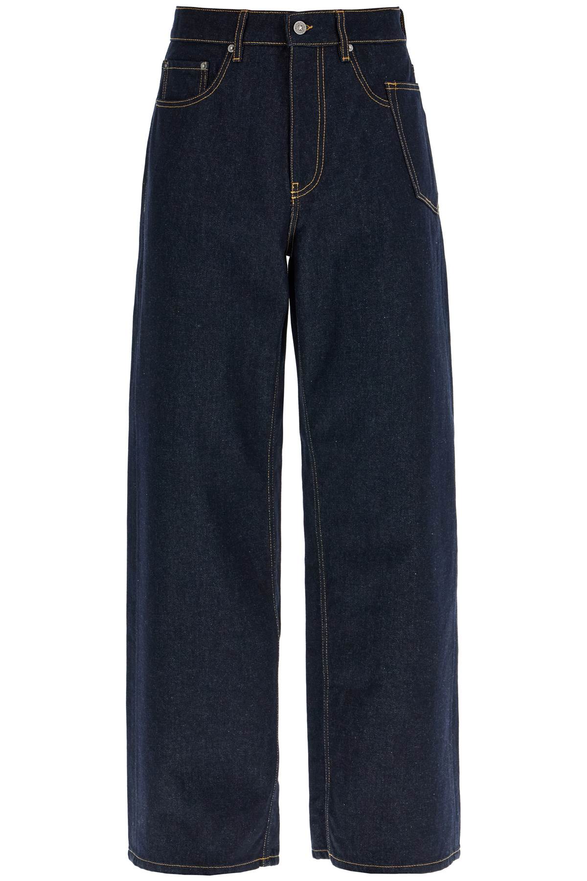 Shop Golden Goose Wide One-washed Jeans In Dark Blue (blue)