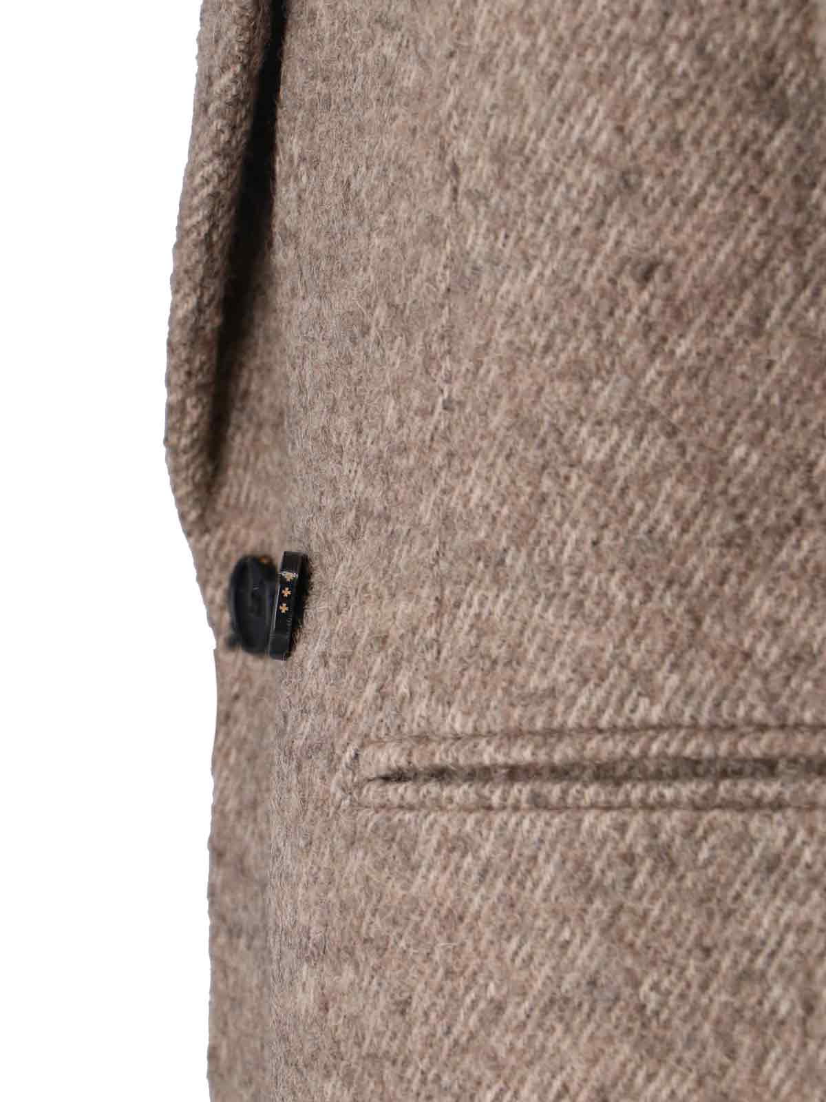 Tonywack Double-breasted Beige Wool Coat With Herringbone Texture In Brown