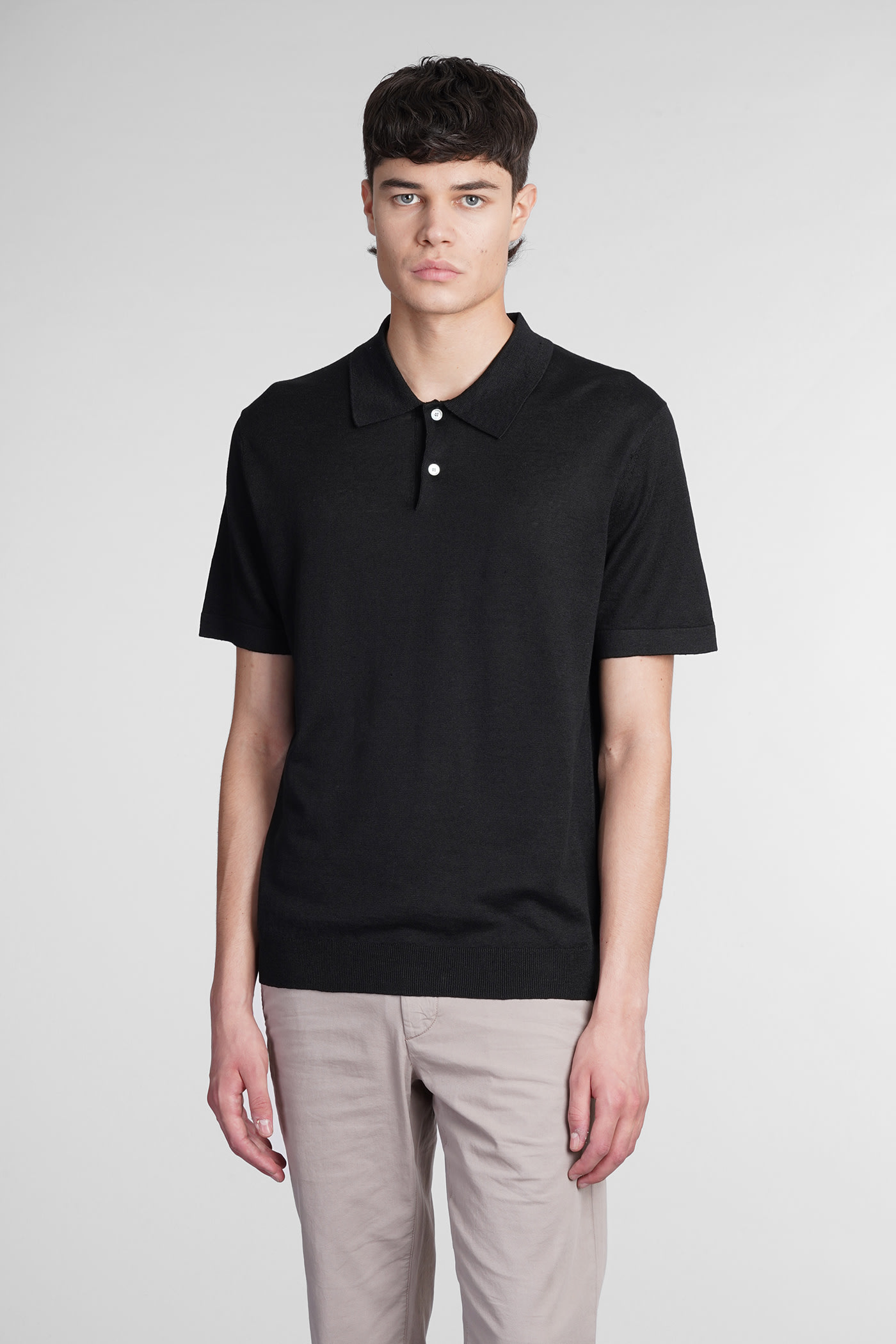 Theory Polo In Black Linen