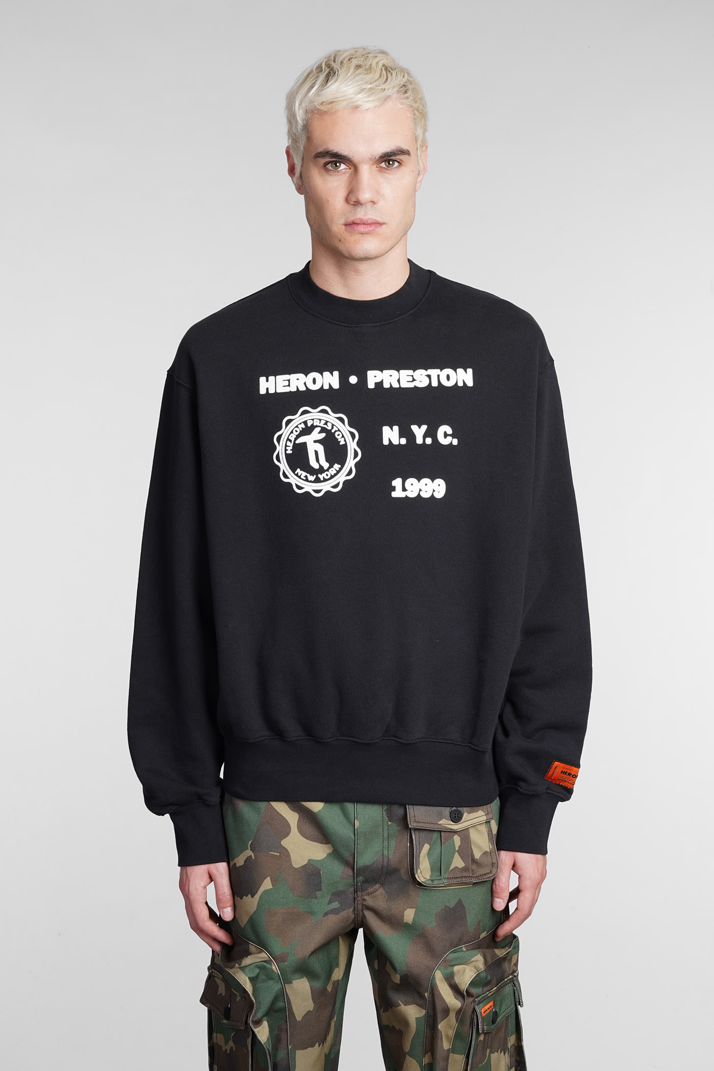 Heron Preston Medieval Heron Oversize Crewneck Sweatshirt In Black