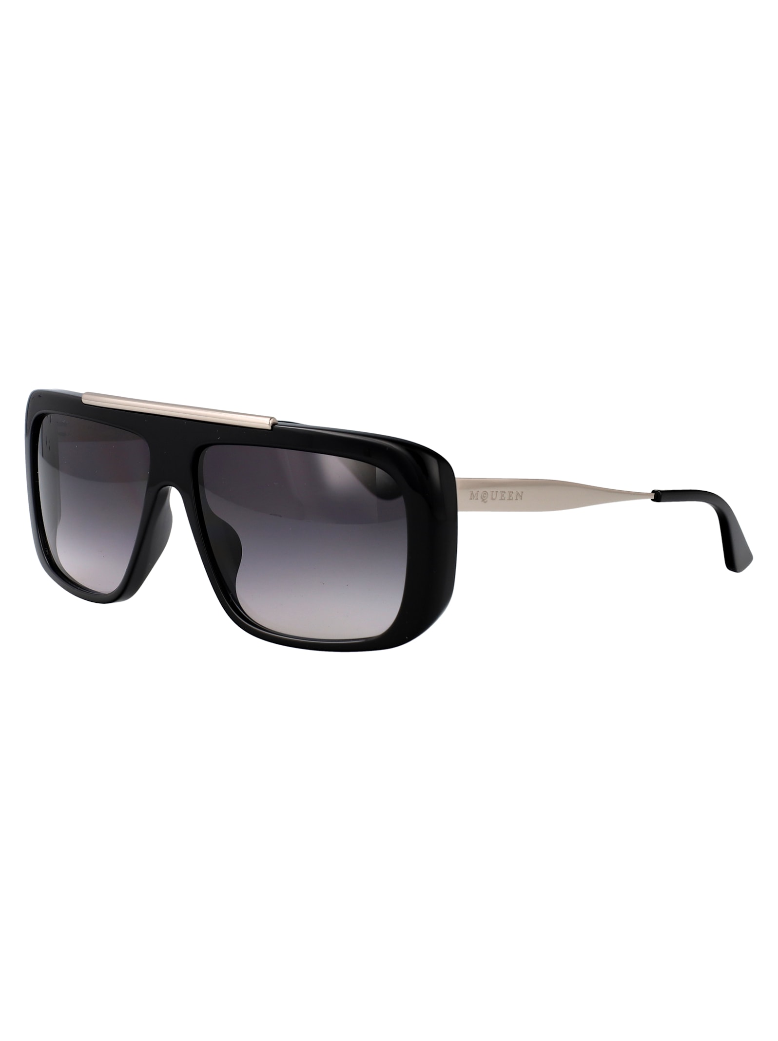 Alexander Mcqueen Black-silver-grey Recycled Acetate Sunglasses In Black