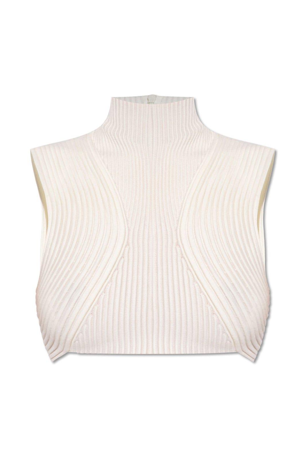 Shop Chloé High-neck Ribbed Cropped Top In Iconic Milk