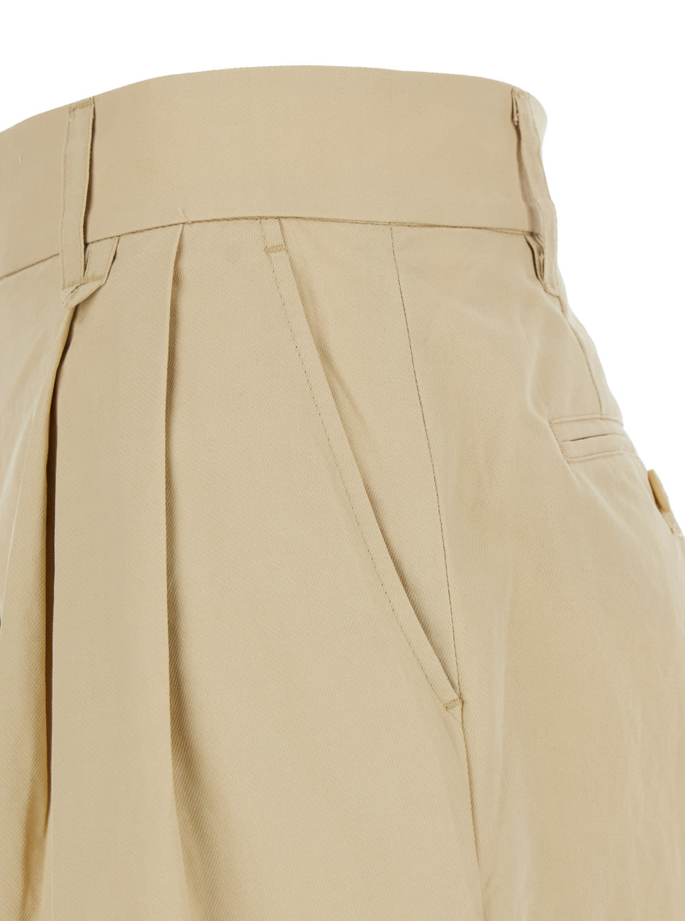 Shop Dunst Beige Bermuda Shorts With Pinces In Cotton And Linen Woman