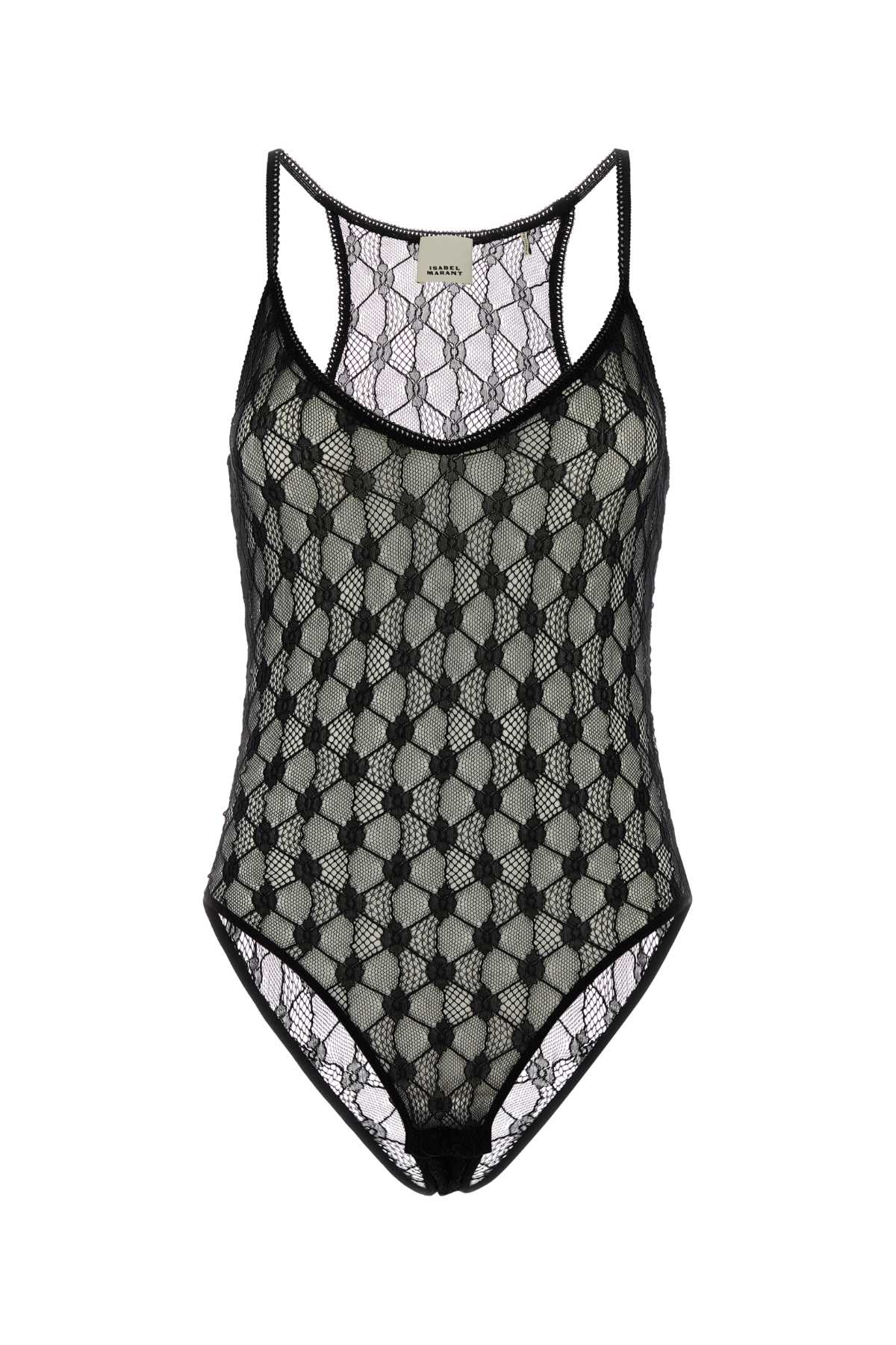 Isabel Marant Stretch Lace Bodysuit Scoop Neckline In Black