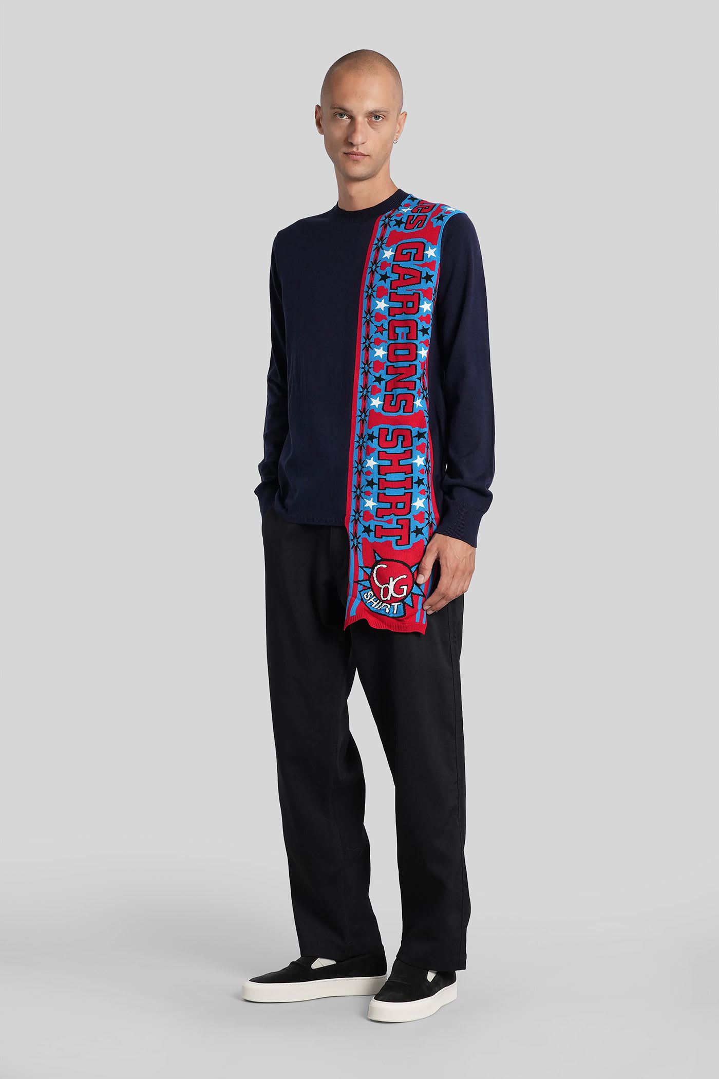 Comme Des Garçons Shirt Attached-scarf Sweater In Blue
