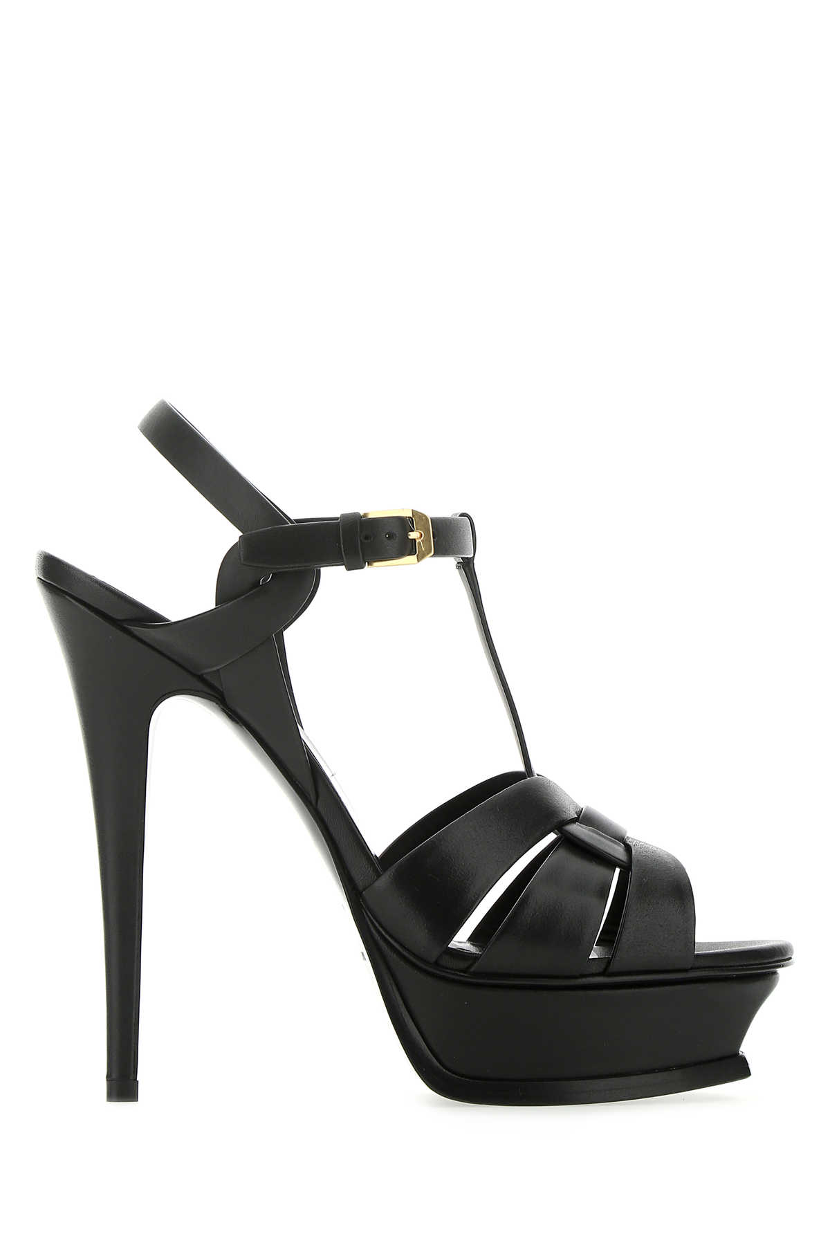 Shop Saint Laurent Black Leather Tribute Sandals In 1000