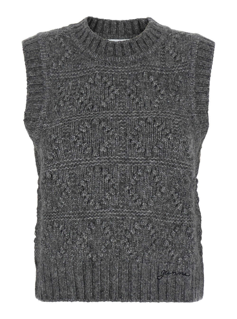 Shop Ganni Wool Cotton Bubble Vest In Black