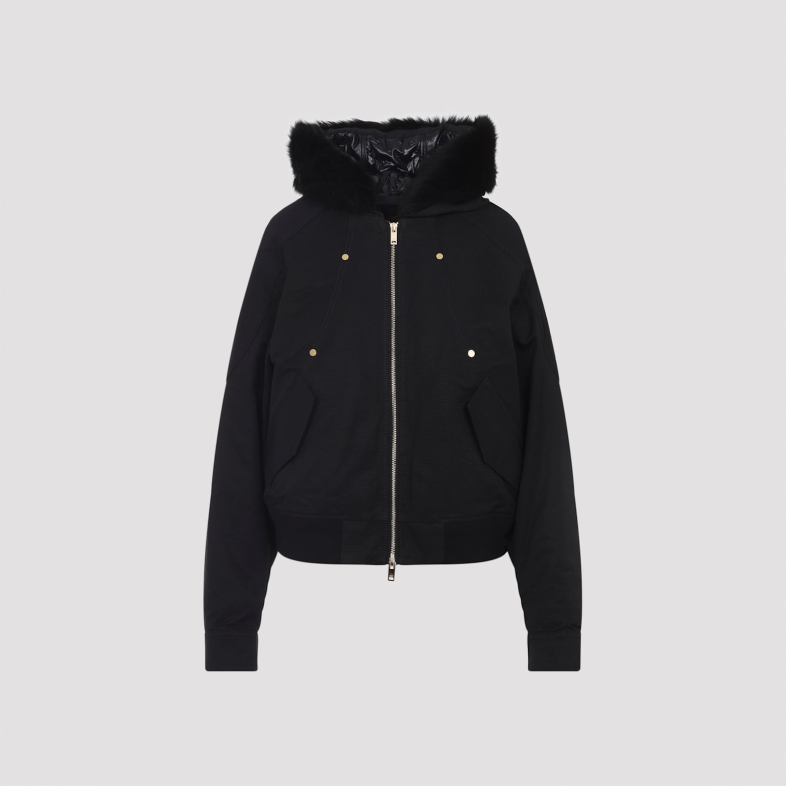 Moose Knuckles Hooded Bomber Jacket Fur Trim In Black