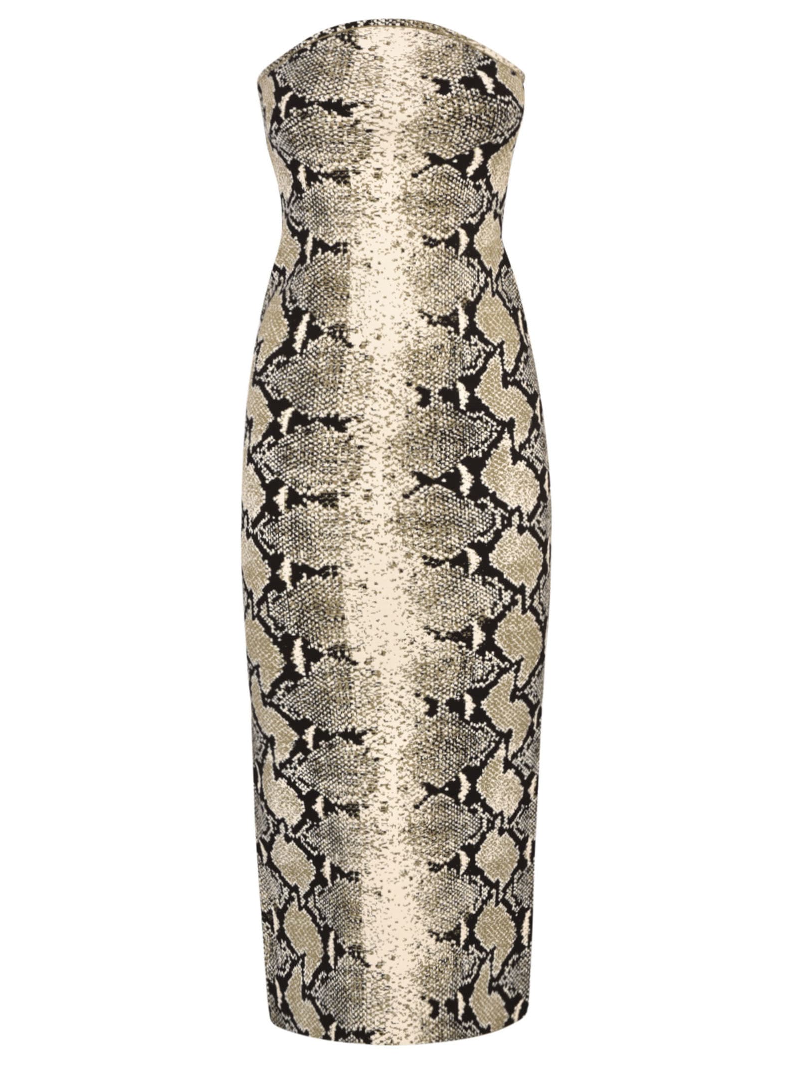 Khaite The Rumer Python Print Strapless Midi Dress In Roccia