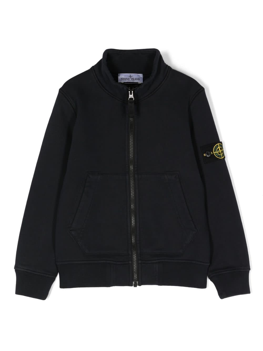 Shop Stone Island Junior Round Neck Zip Sweatshirt In Navy Blue