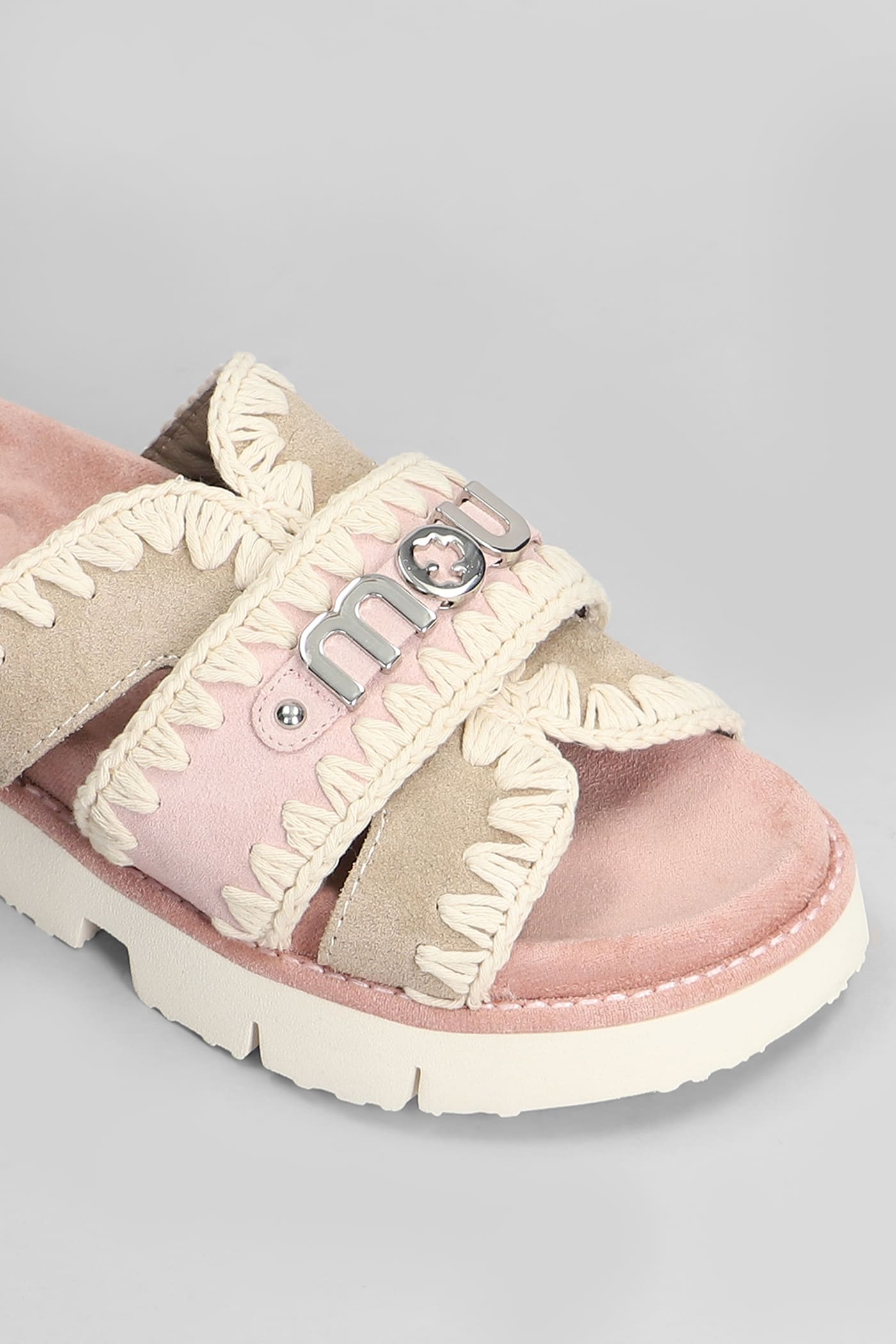 Shop Mou Bio Sandal Flats In Rose-pink Suede