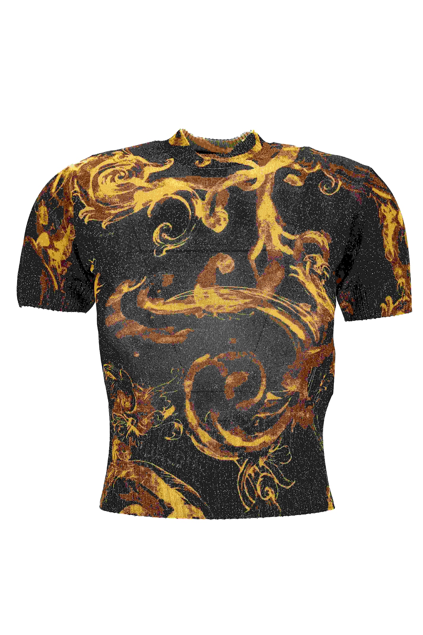 Versace Jeans Couture Barocco-print Glitter Knitted Top In Black