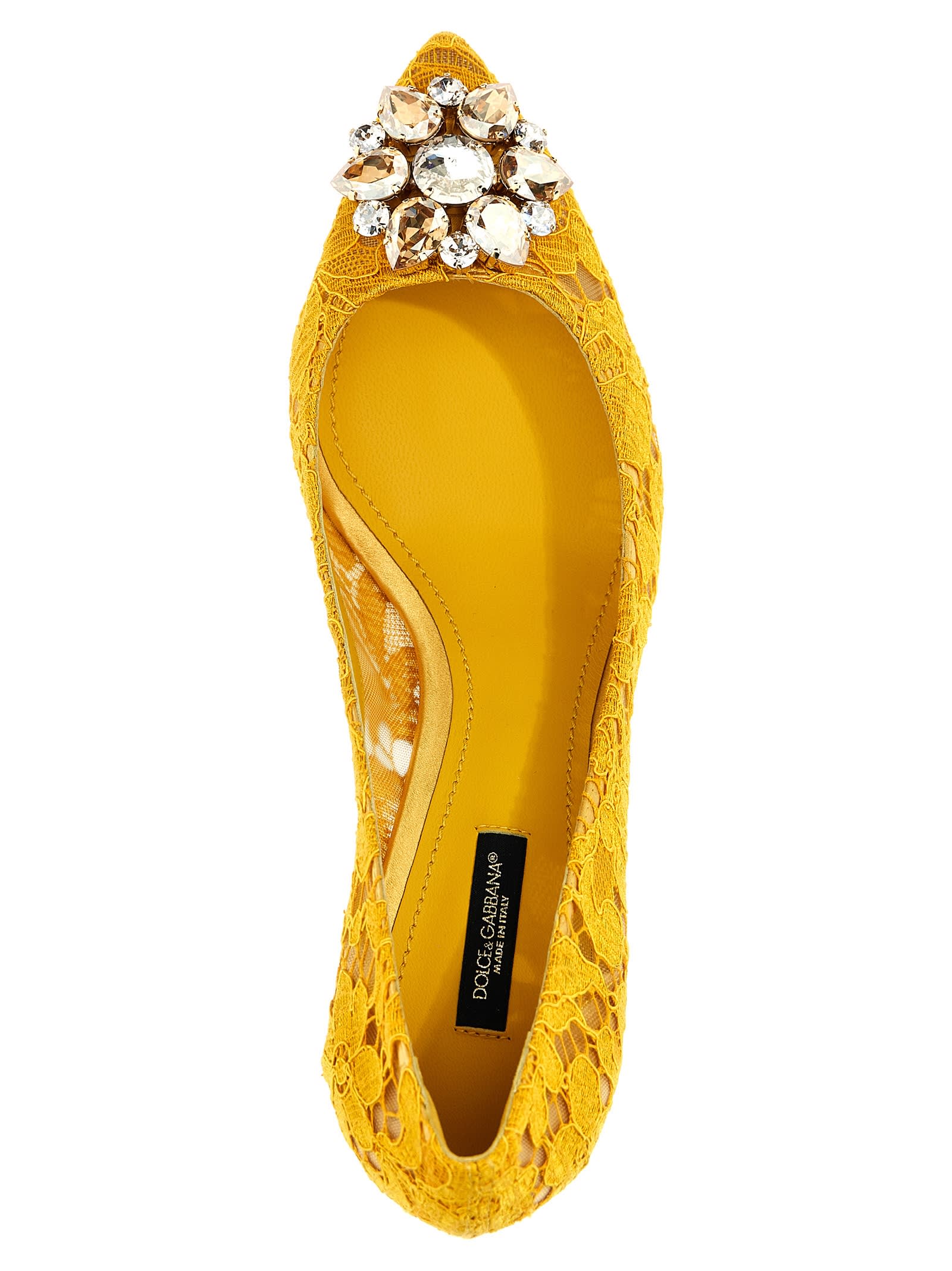 Dolce & Gabbana Bellucci Crystal-embellished Corded Lace Pumps In Senape