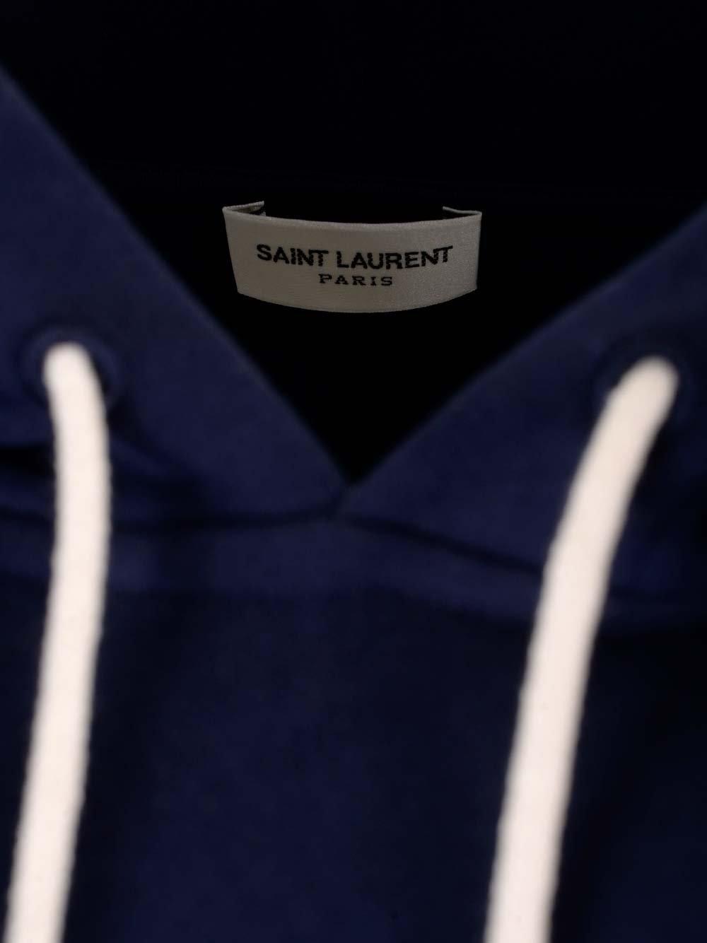 Shop Saint Laurent Cassandre Drawstring Hoodie In Marine