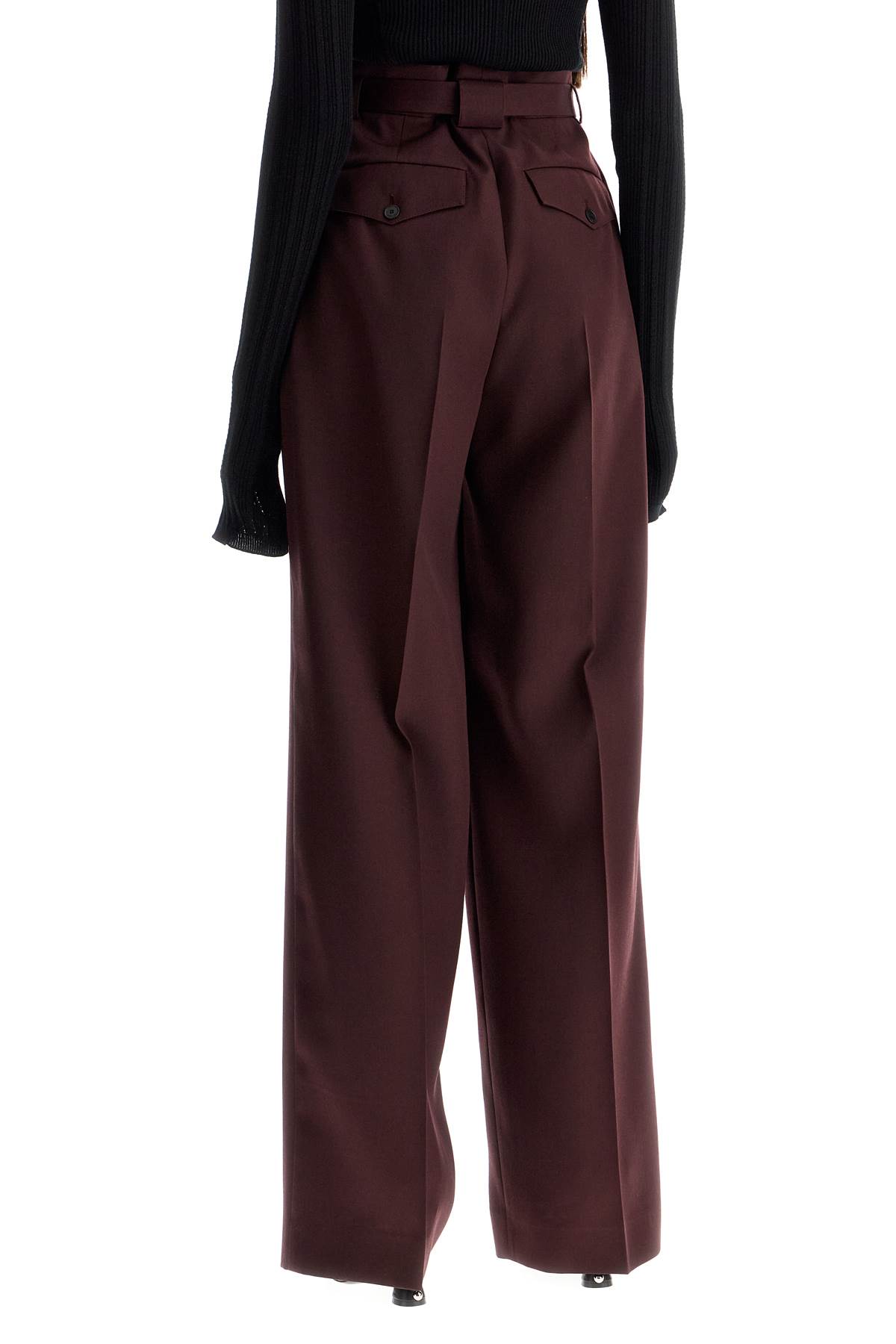 Shop Lanvin Wide-leg Pants With Belt In Bordeaux (red)