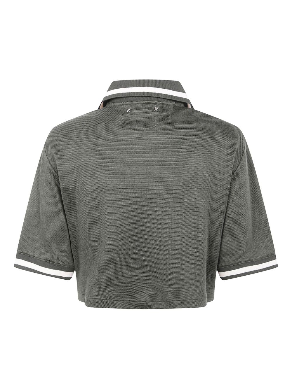 Golden Goose Cropped Cotton Polo Shirt In Gray