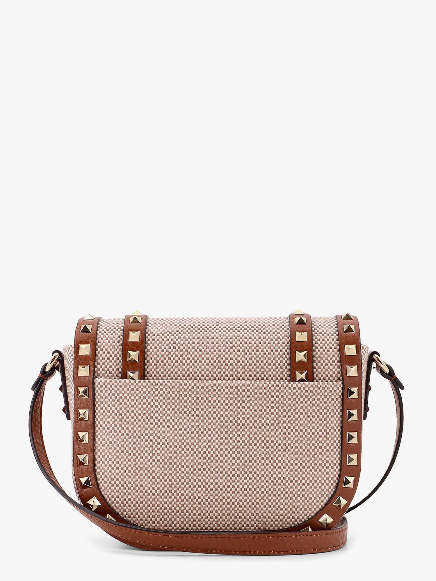 Shop Valentino Messenger Rockstud Fabric And Leather Shoulder Bag In Brown