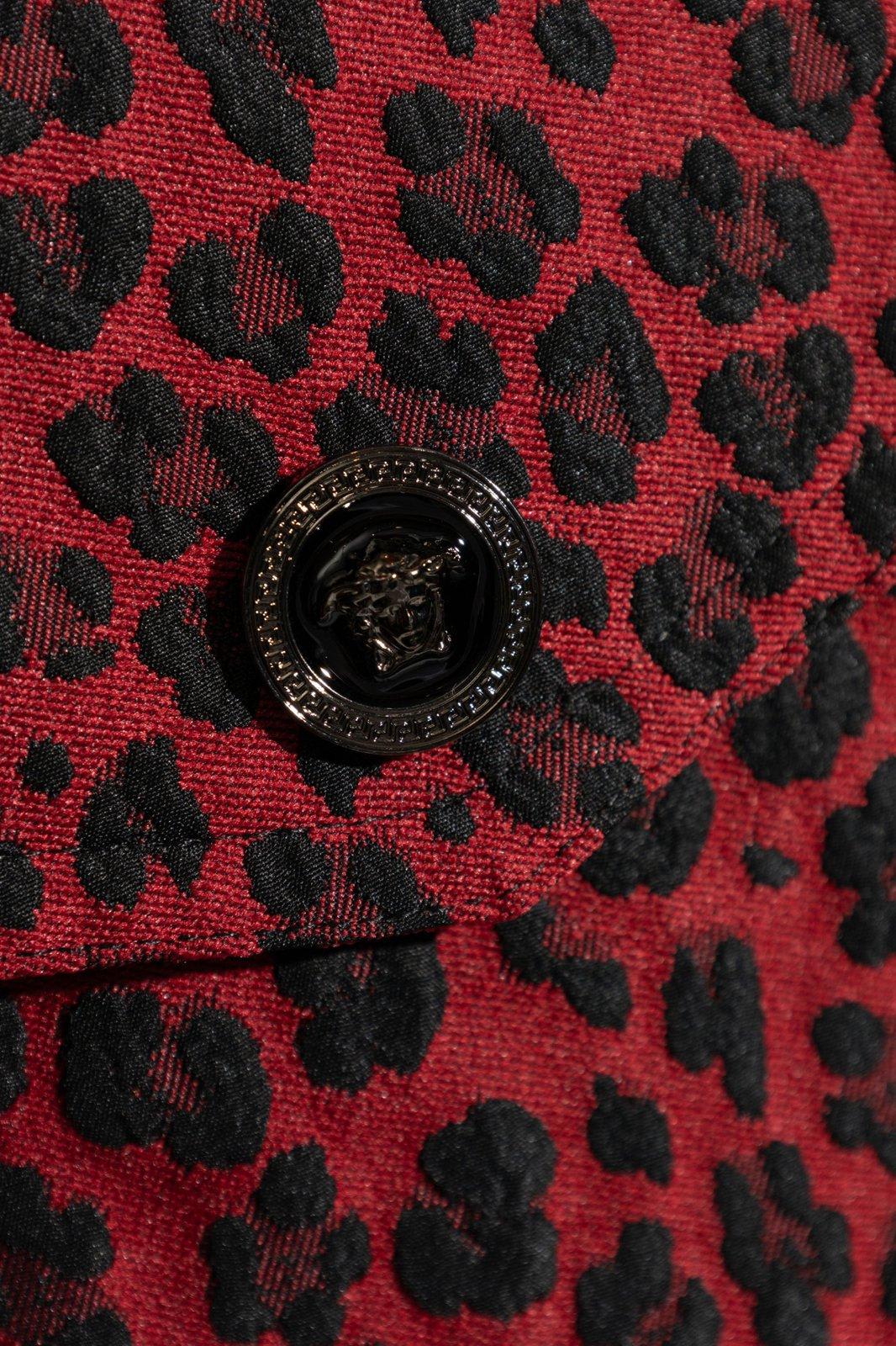 Shop Versace Leopard-embroidered Button-up Shirt In Lipstick Red-black