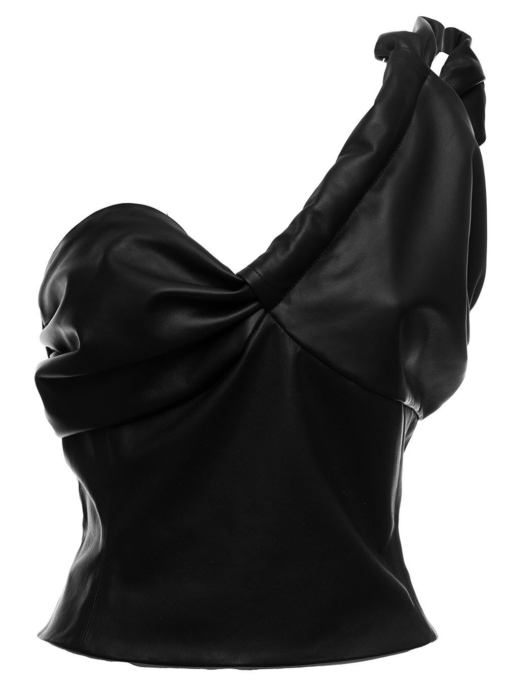 The Mannei Womans Black Leather One Shoulder Top