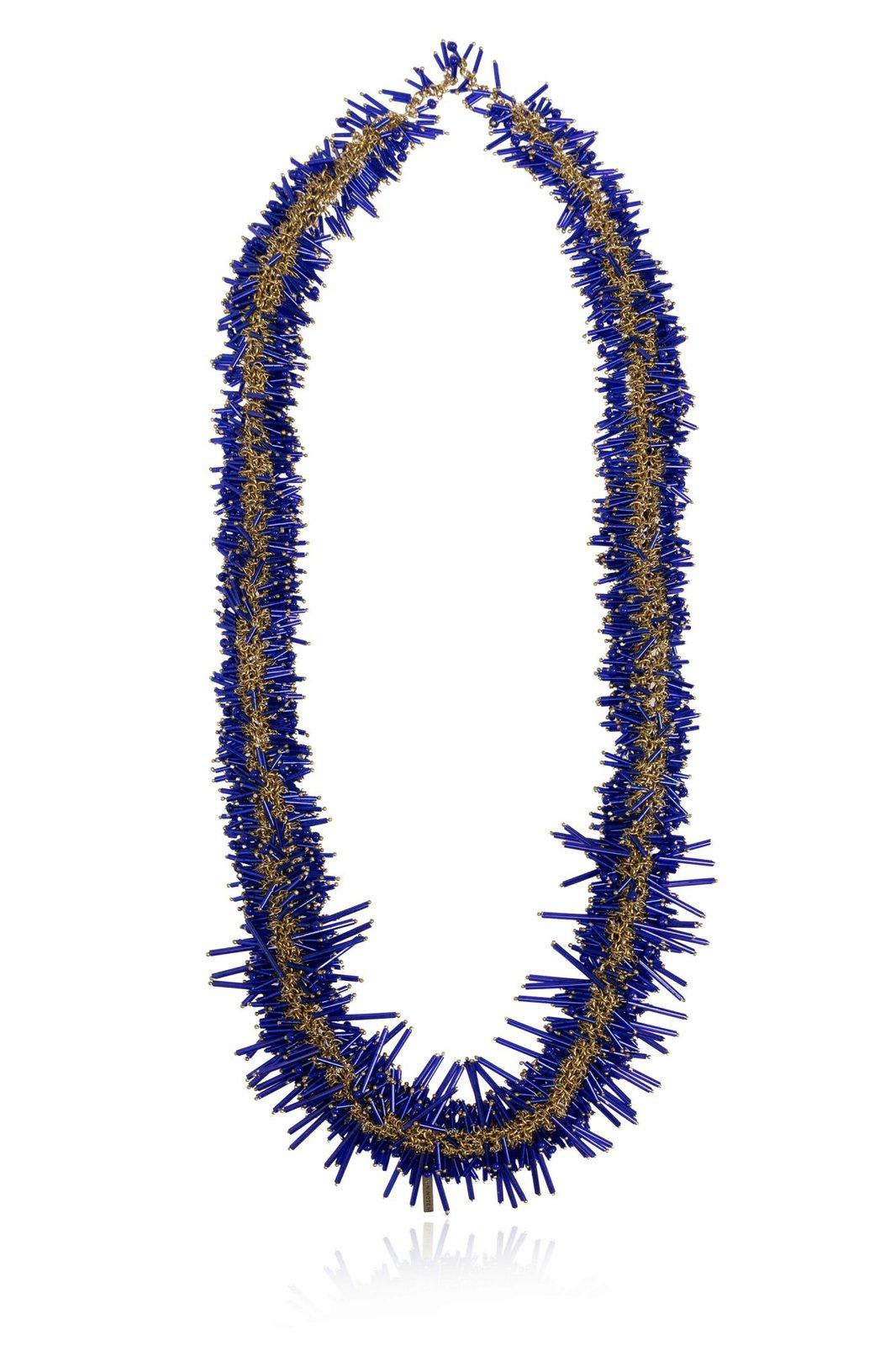 Shop Dries Van Noten Embellished Chained Necklace In Blue