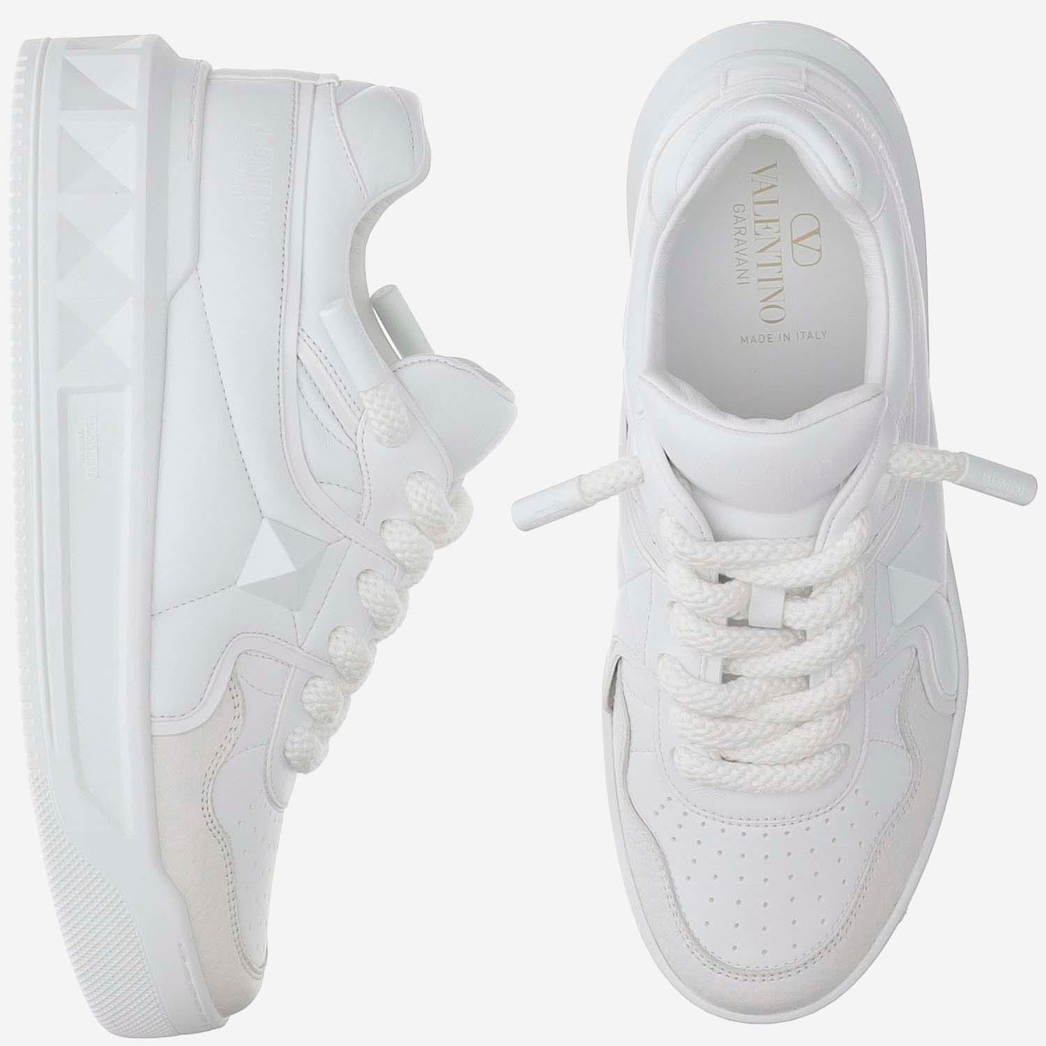 Shop Valentino White Nappa Leather One Stud Xl Sneakers In Bianco