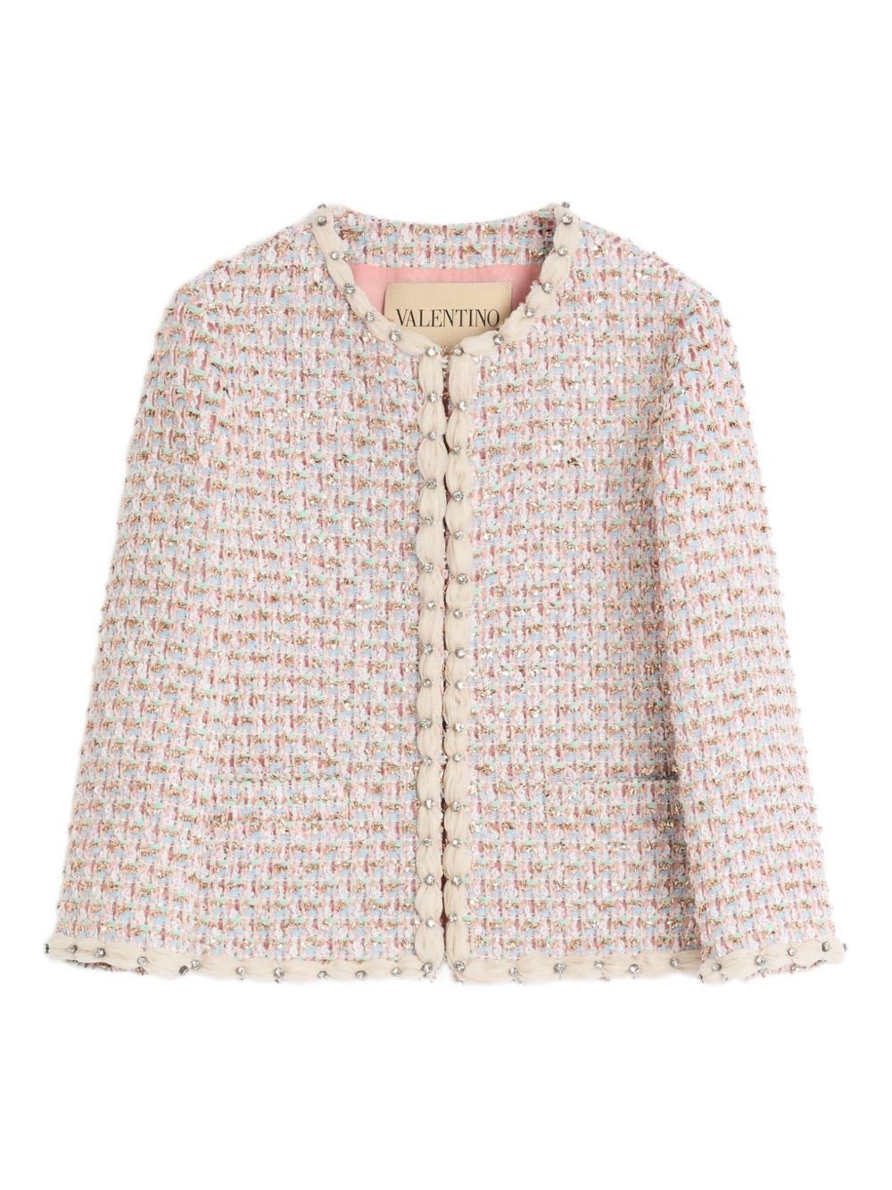 Valentino Short Jacket With Tweed Texture And Button Detailing In Multi