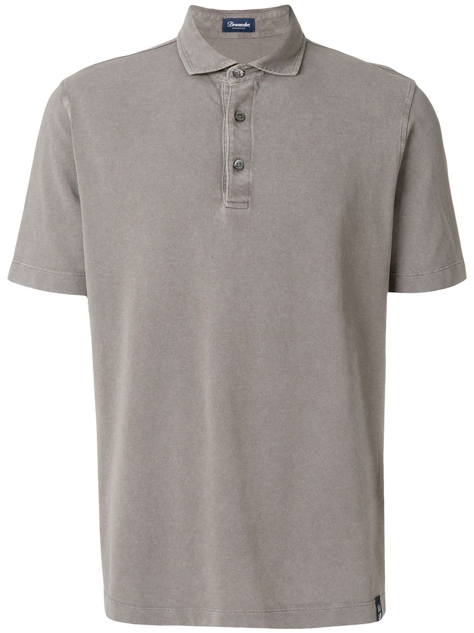 Drumohr Sand Grey Cotton Straight Hem Polo Shirt