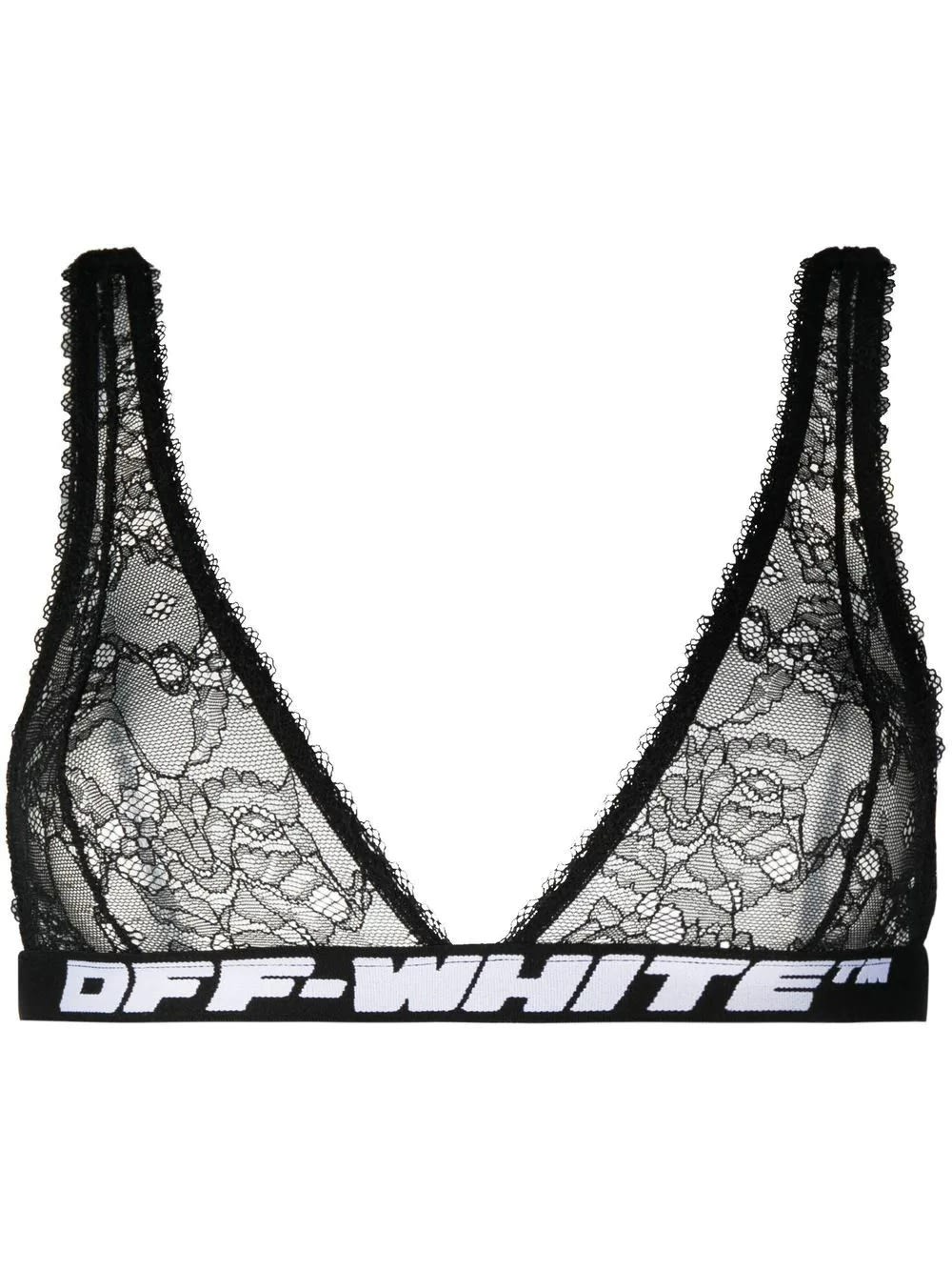Off-White Black Lace Elastic Bra With Logo Band