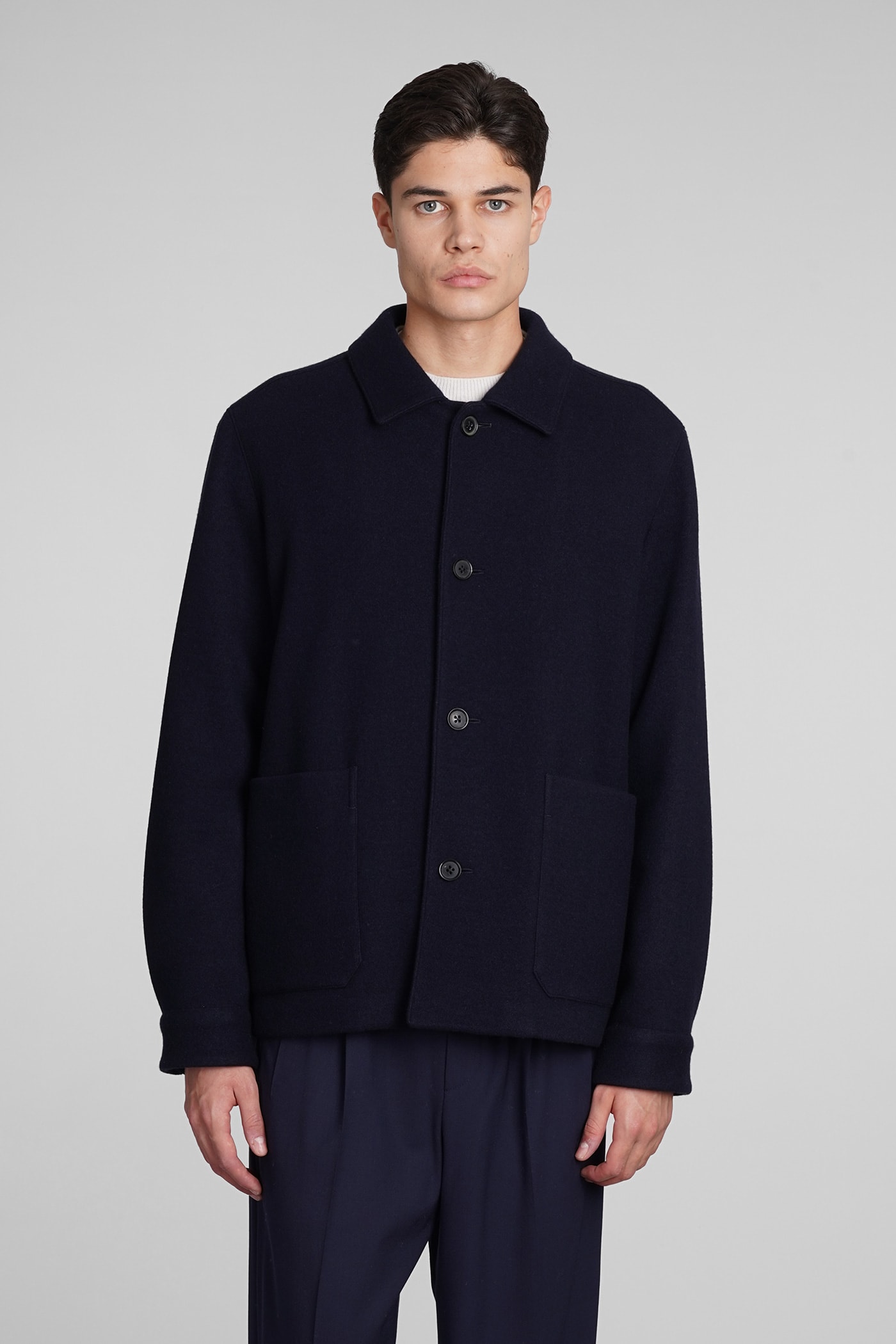Zegna Linen Chore Jacket In Blue