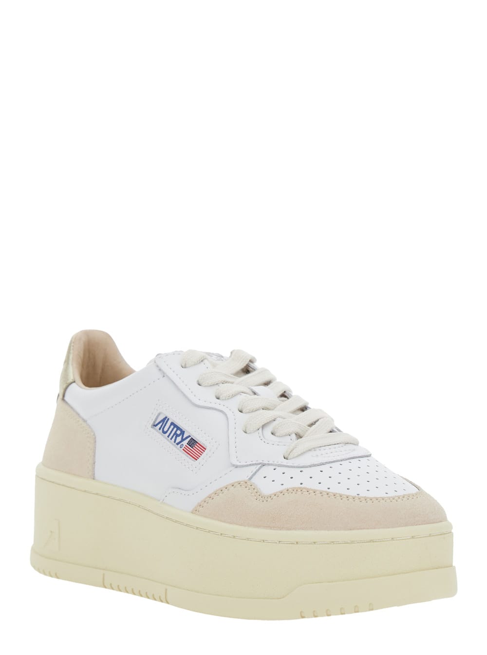 Autry Low Top Leather Sneakers With Metallic Panels In Gold