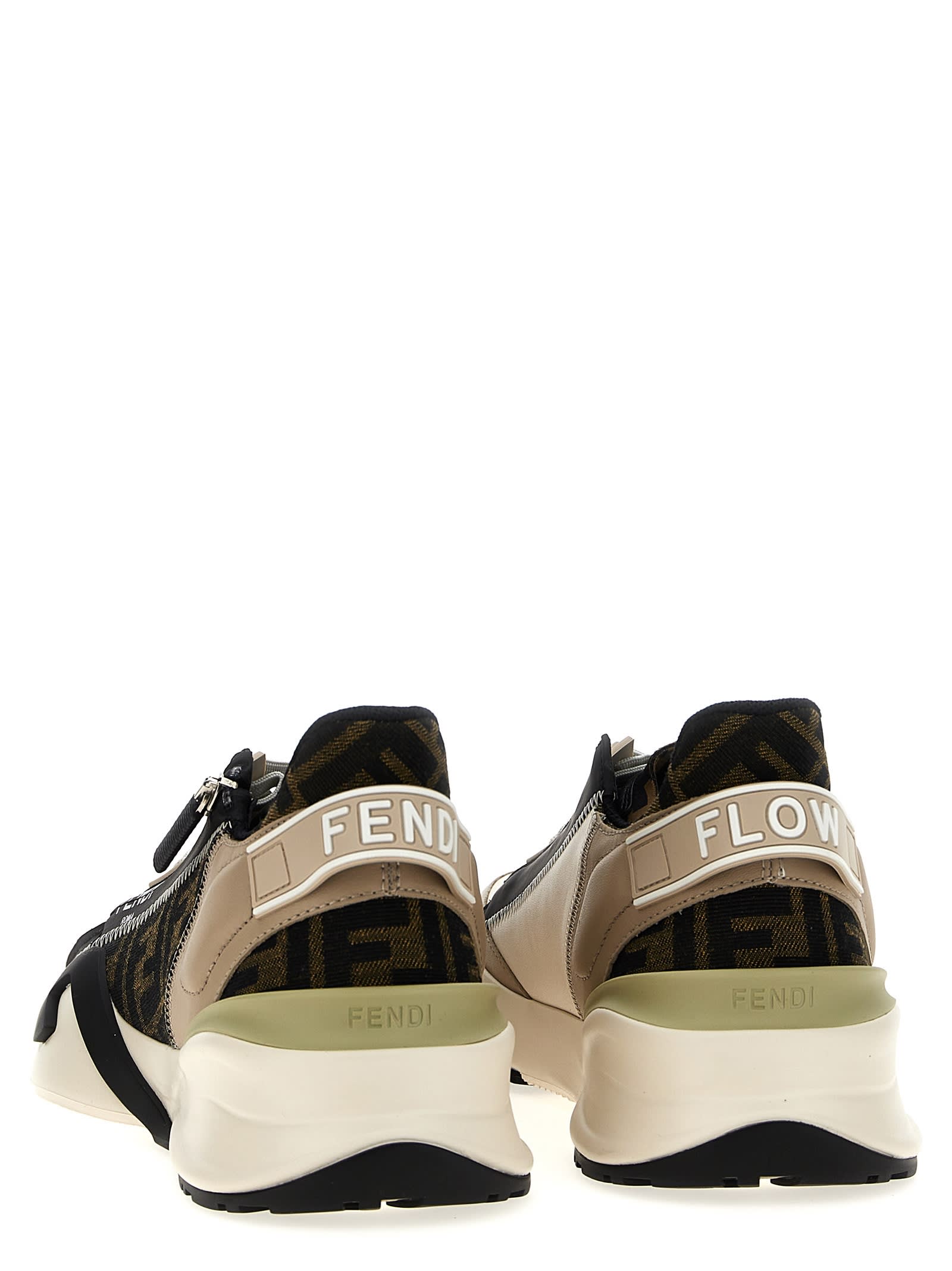 Fendi Beige Leather Sneakers With Ff Motif In Multi