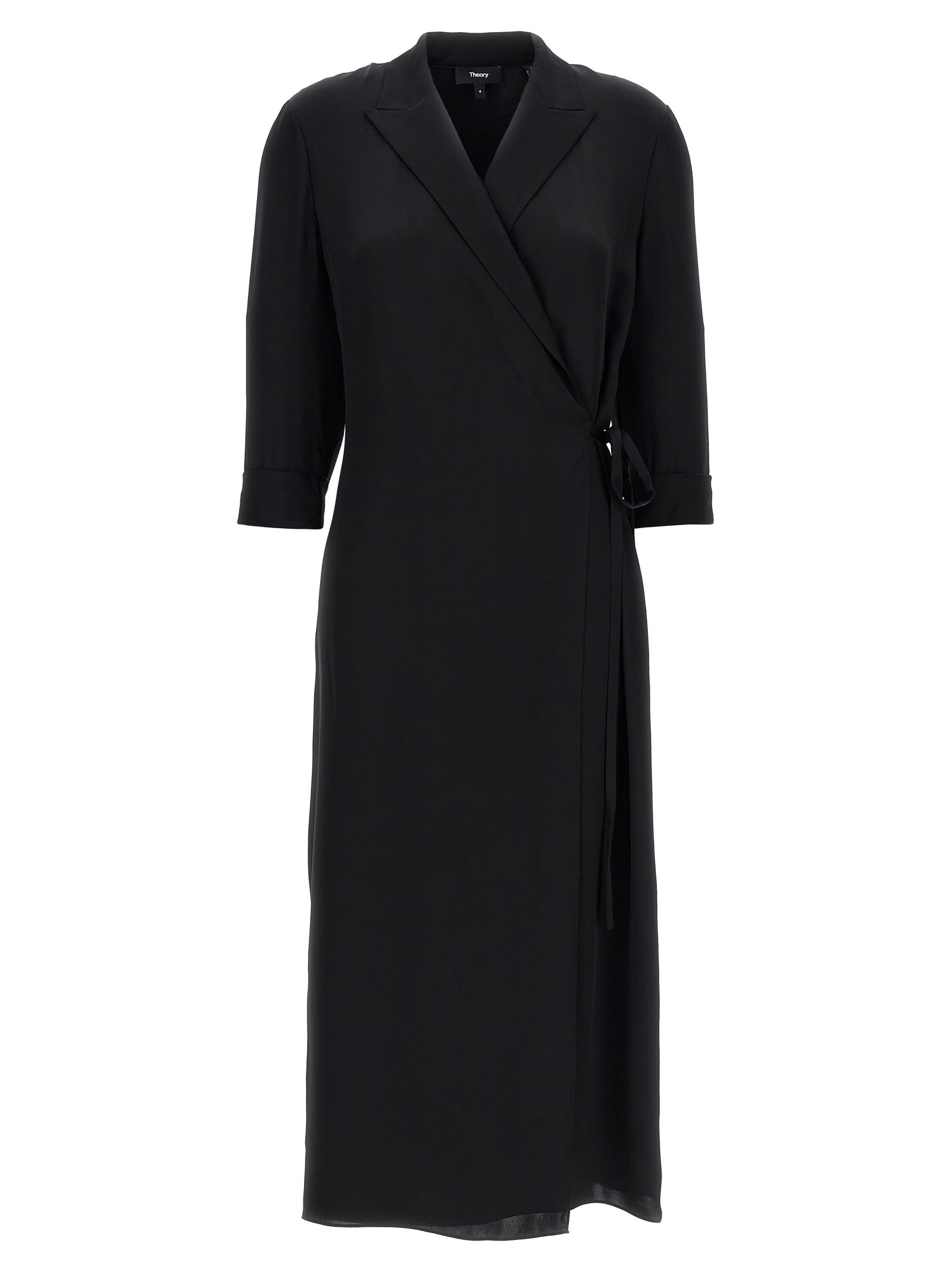 Theory Womens Black Lapel Wrap-front Silk-satin Midi Dress In Black