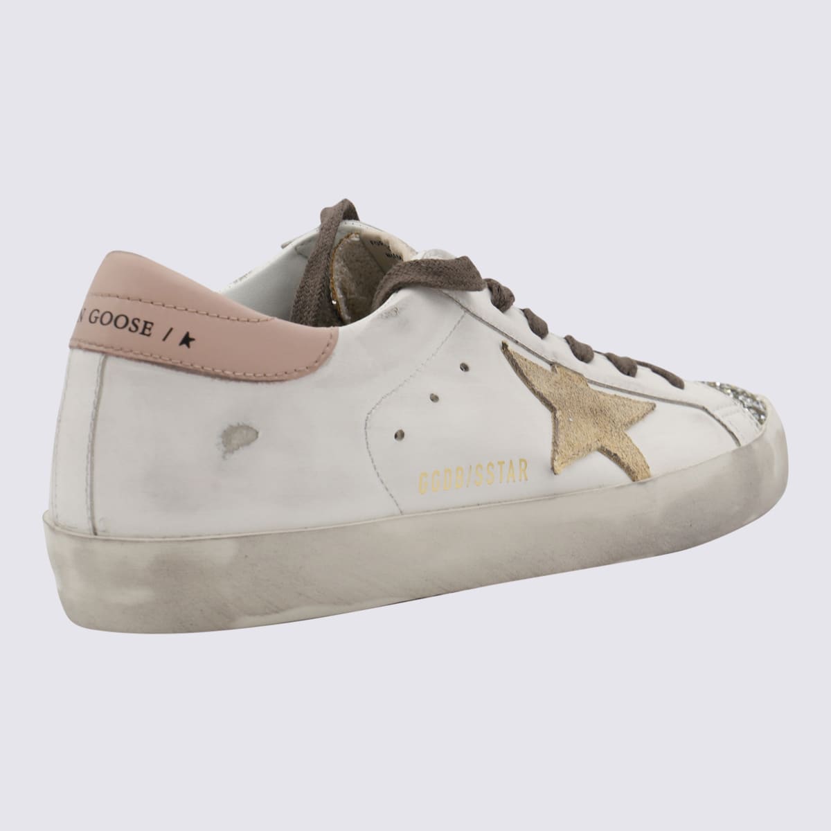 Shop Golden Goose White And Beige Leather Super Star Sneakers In White/platinum/yellow/pink