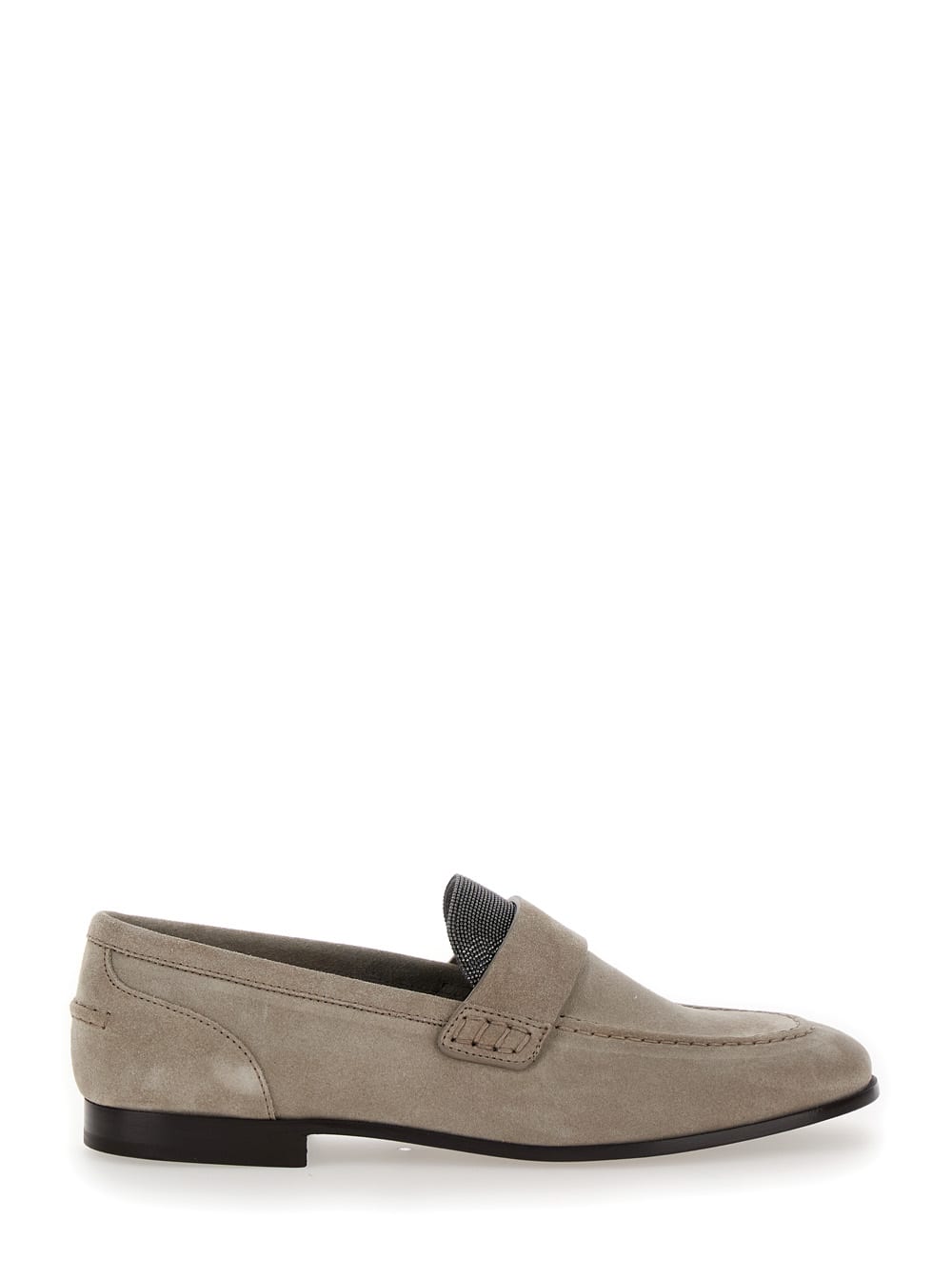 Shop Brunello Cucinelli Beige Slip-on Loafers With Monile Detail In Suede Woman