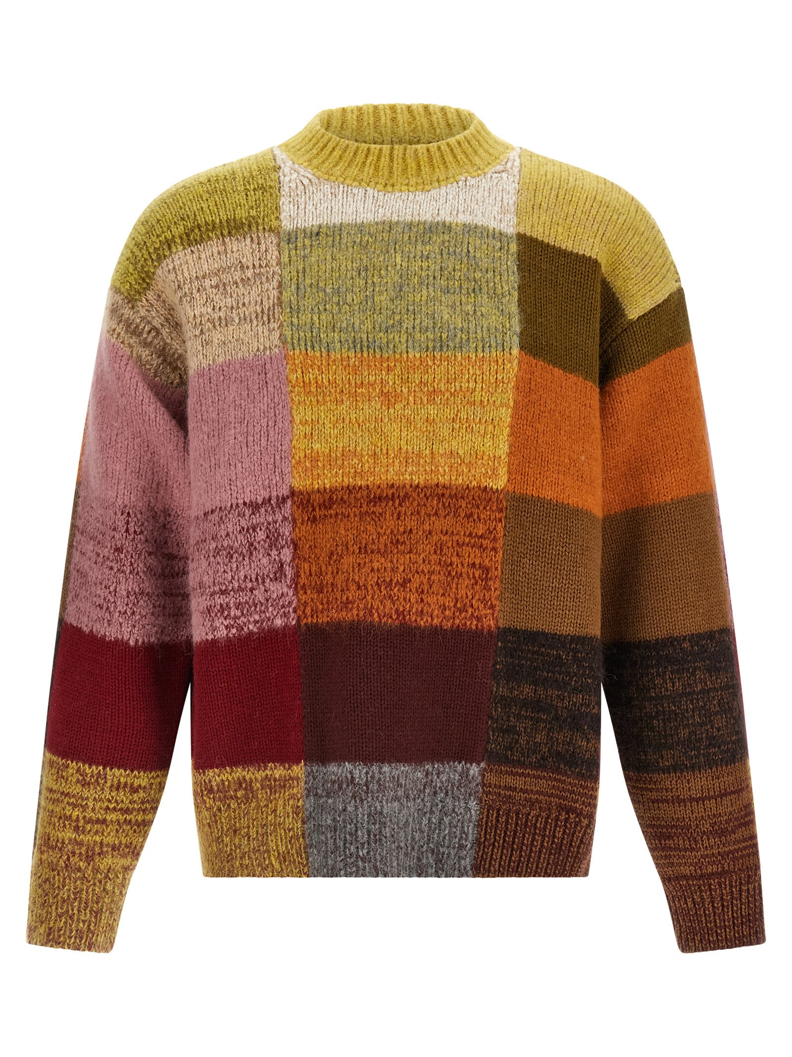 Dries Van Noten Marti Crew Neck Knite With Check Motif Knitwear Multicolor In Brown