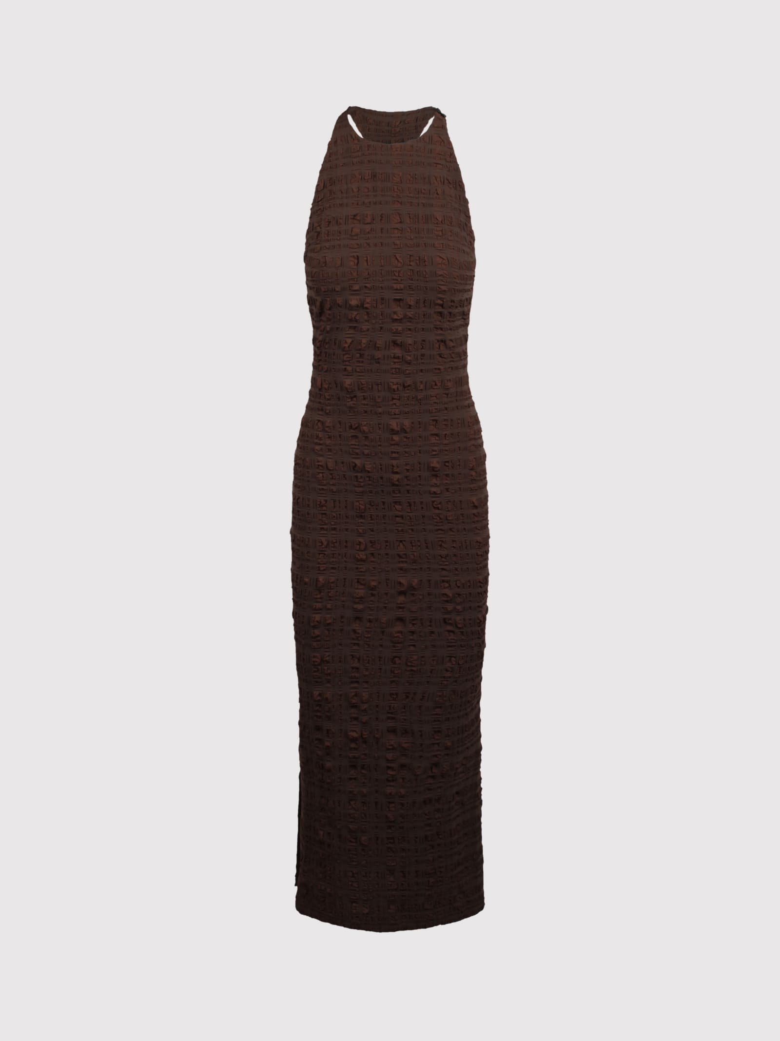 Nanushka Seersucker Midi Dress In Brown