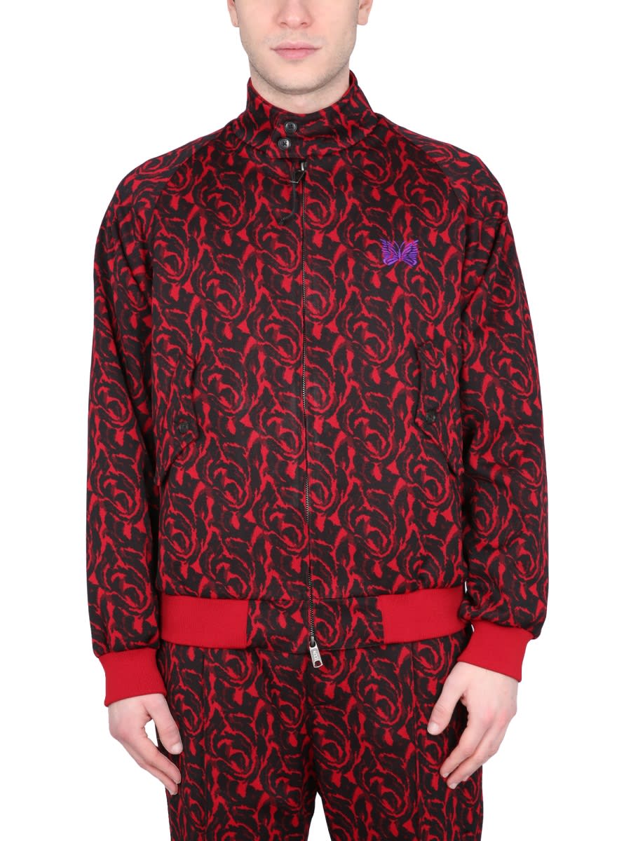 Needles Harrington Track Jacket In Jacquard Jersey In Red