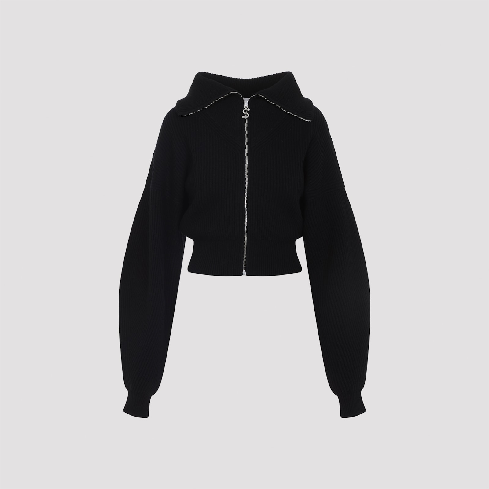 Sportmax Cropped Hooded Knitwear Ribbed Texture In Black