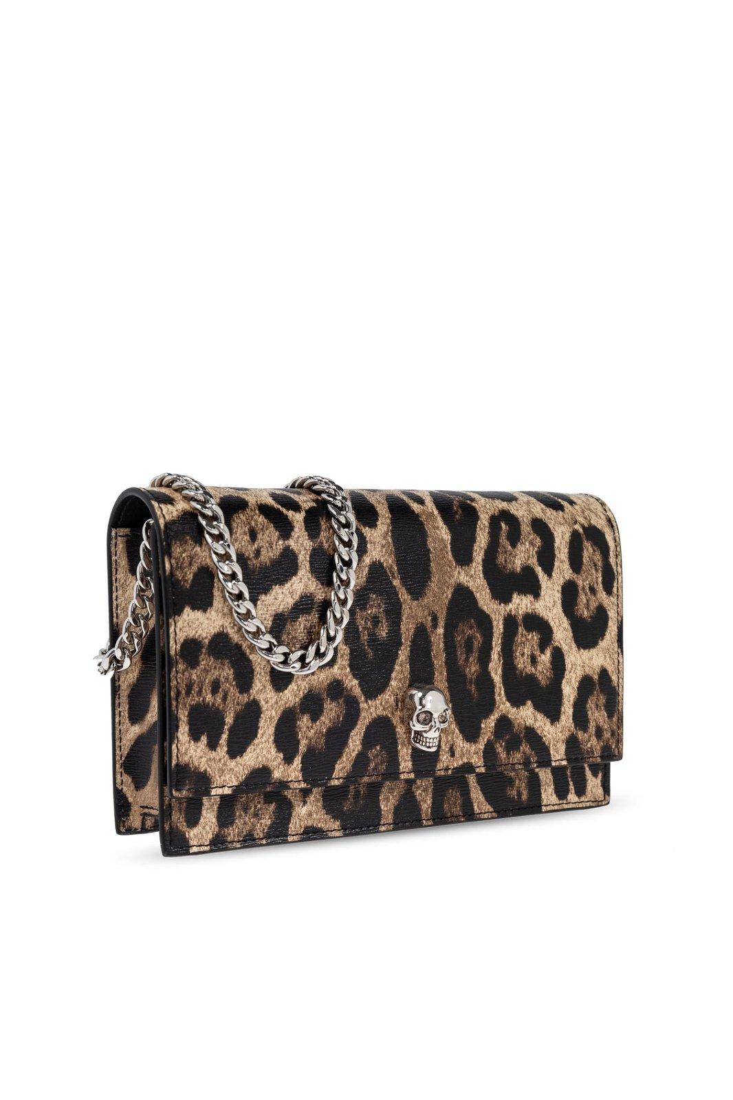 Shop Alexander Mcqueen Leopard Printed Small Skull Clutch Bag In Beige