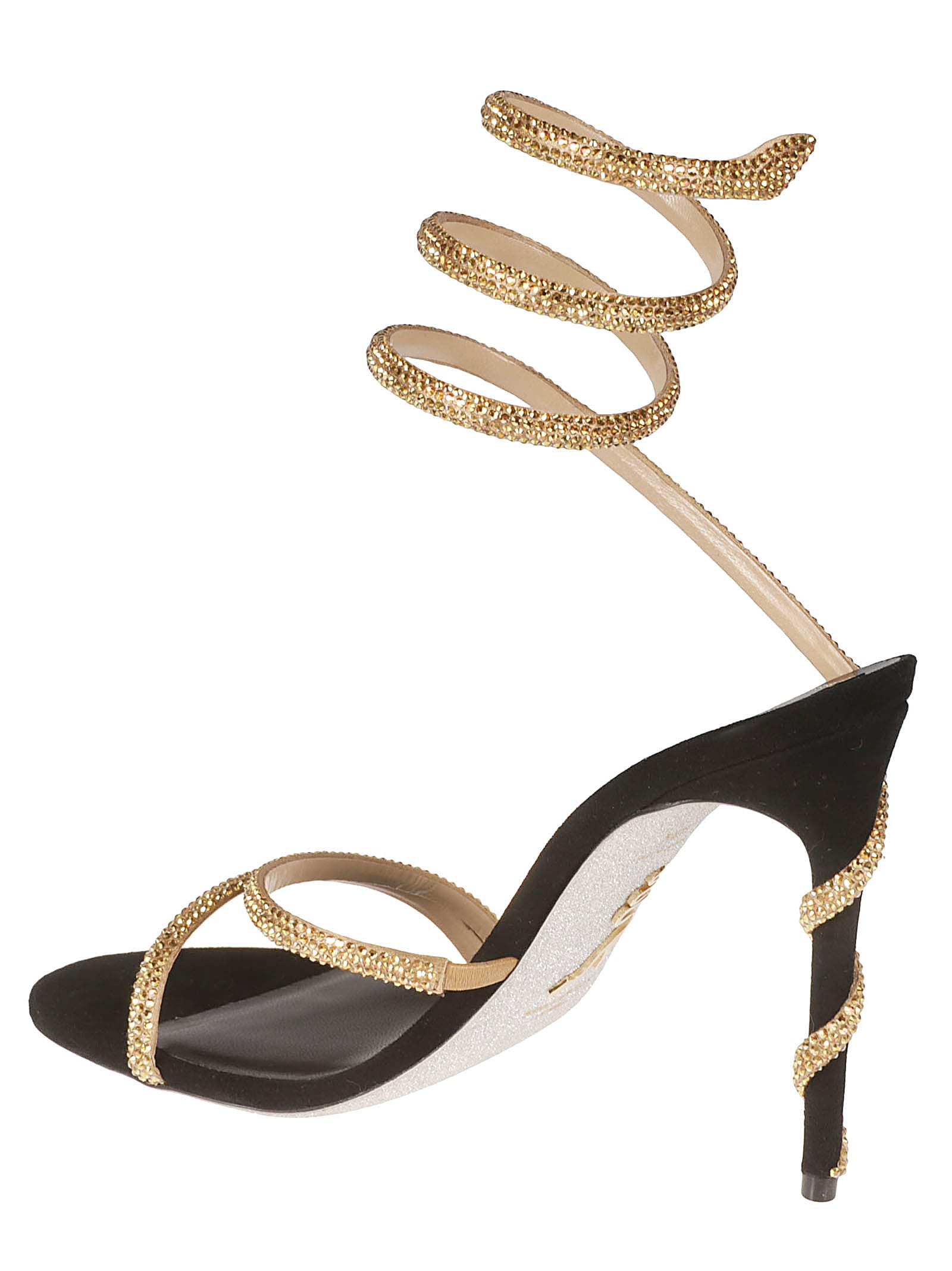 René Caovilla Crystal Embellished Wrap Around Sandals In Black/gold ...