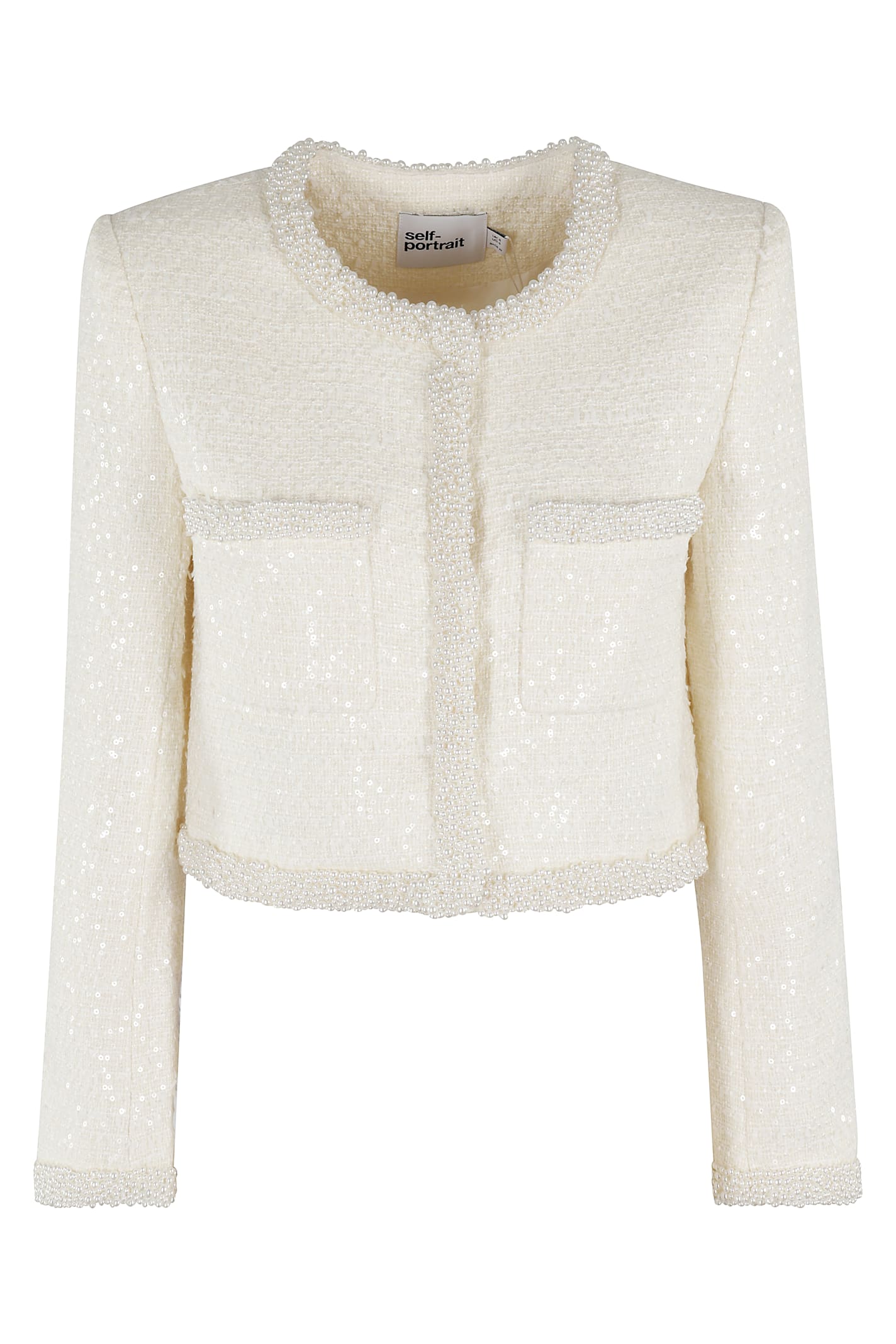 Cream Boucle Pearl Trim Jacket