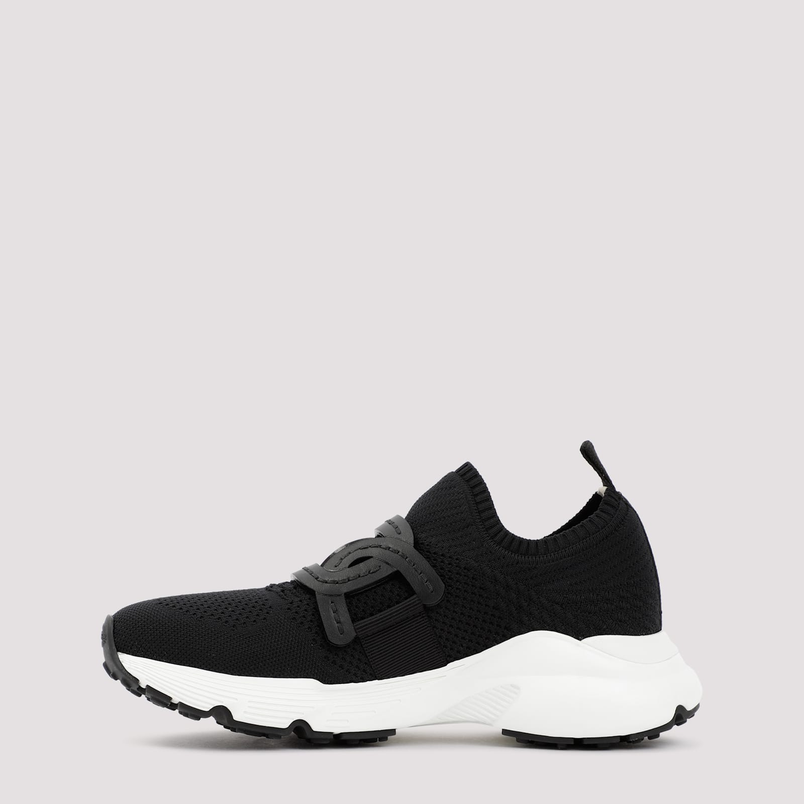 Tod's Knitted Chain-link Sneakers Leather Detailing In Black