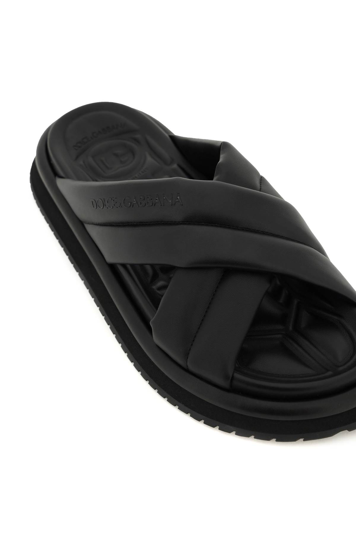 Shop Dolce & Gabbana Faux Leather Slides In Nero (black)